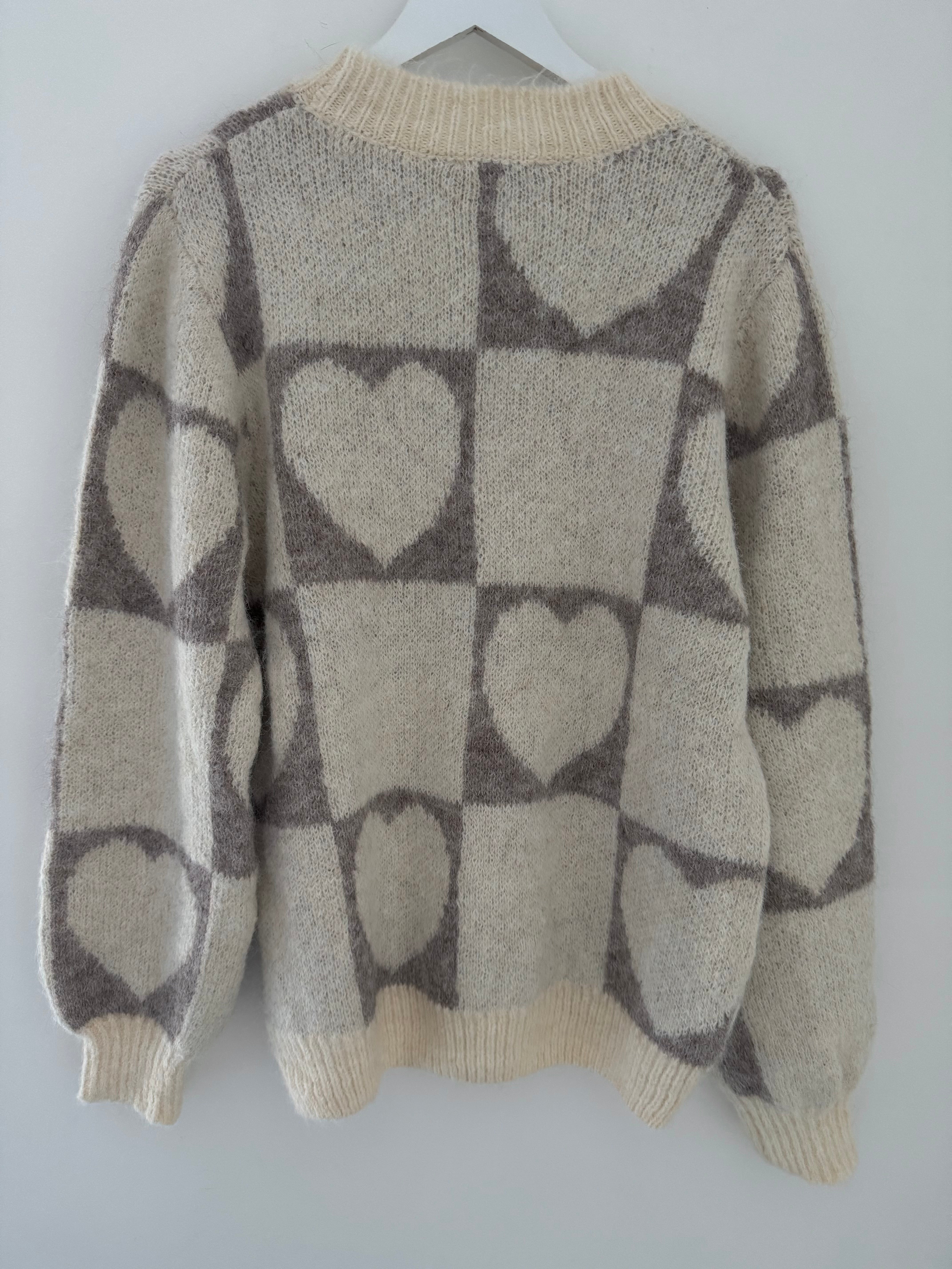 Heart & Squares Sweater in Ecru & Mocha