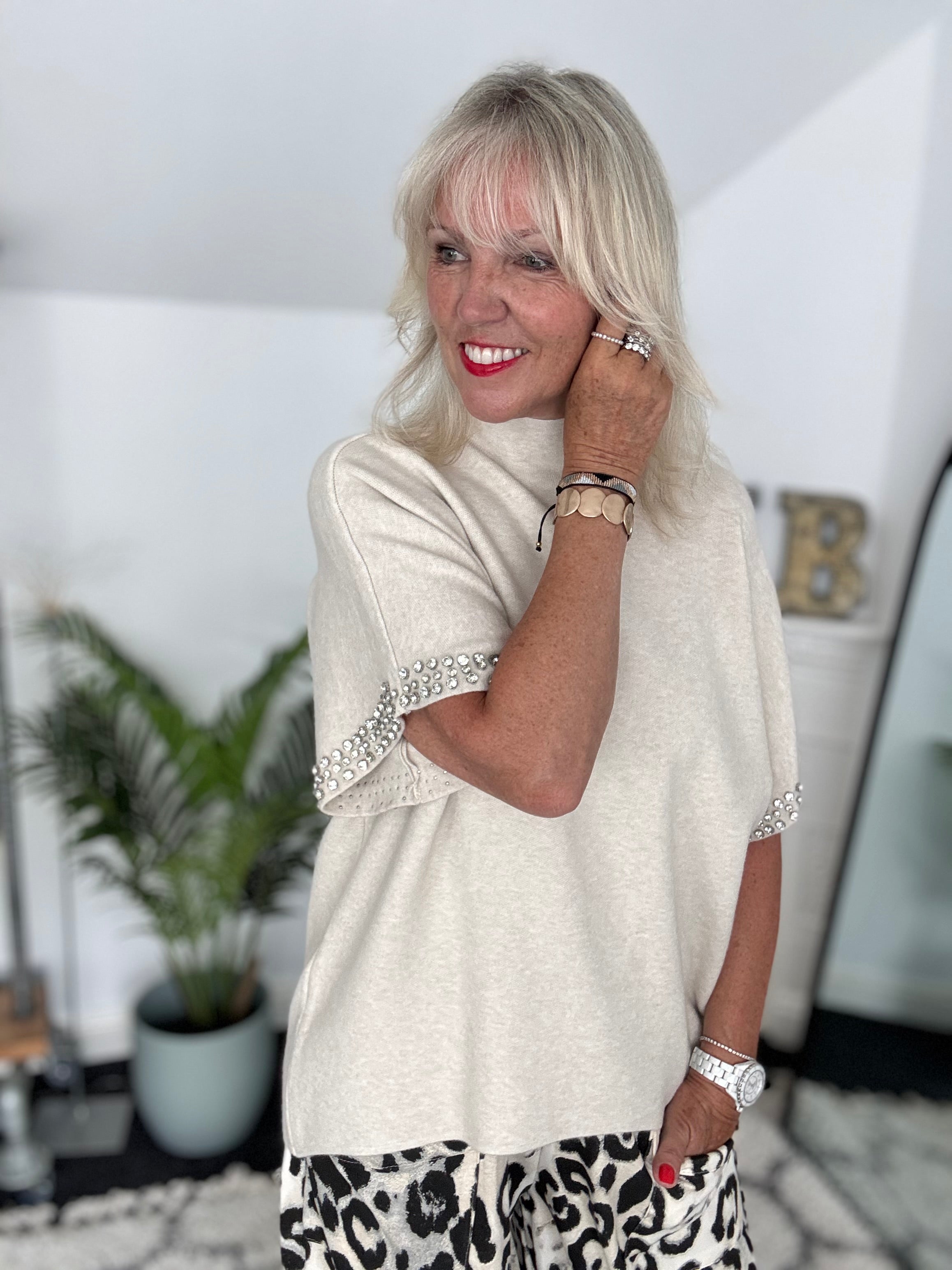 Jewel Sleeve Knit in Stone