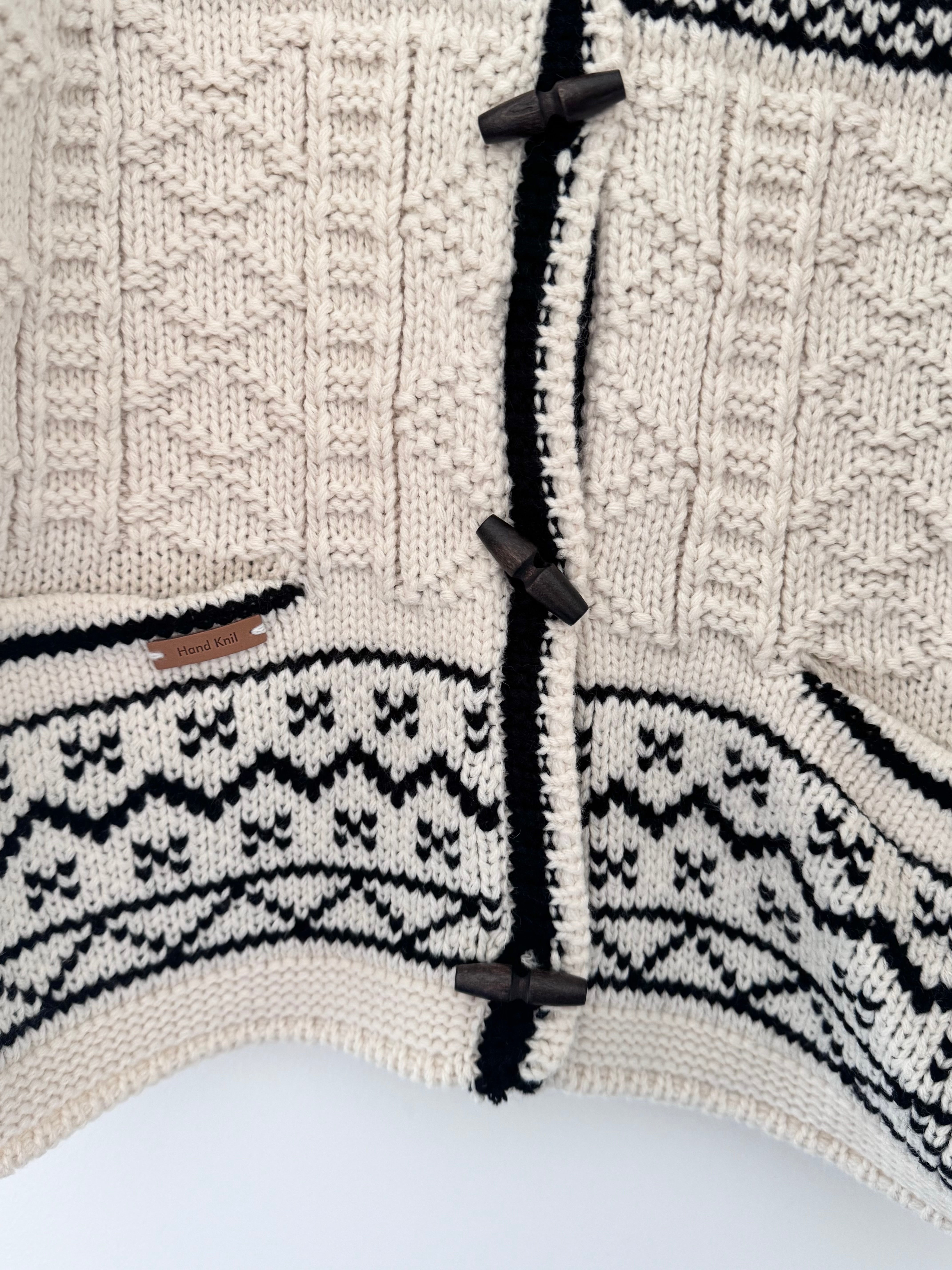 Luxe Nordic Cardigan with Toggles in Ecru & Black