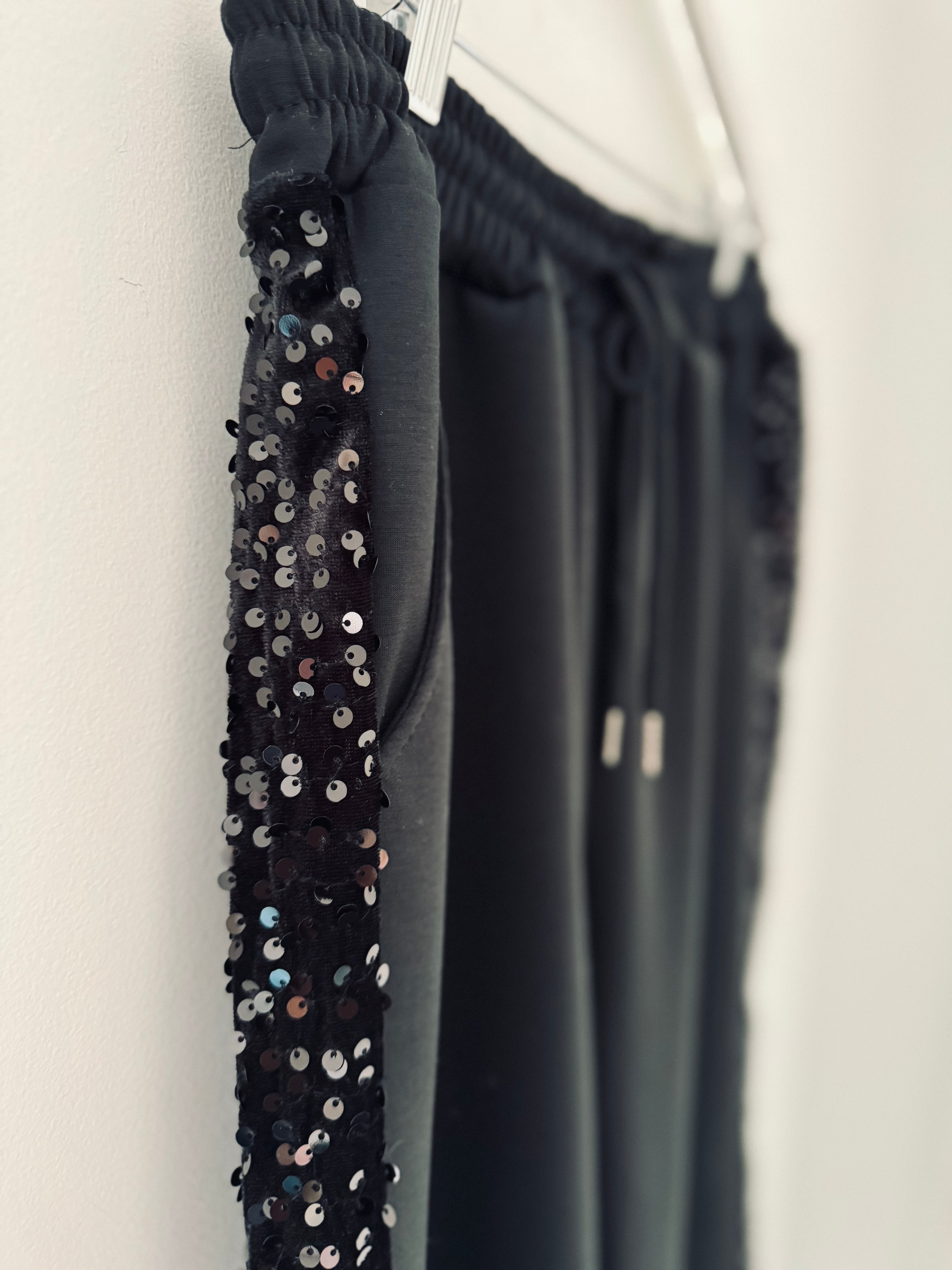 Crepe Trousers with Sequin Stripe