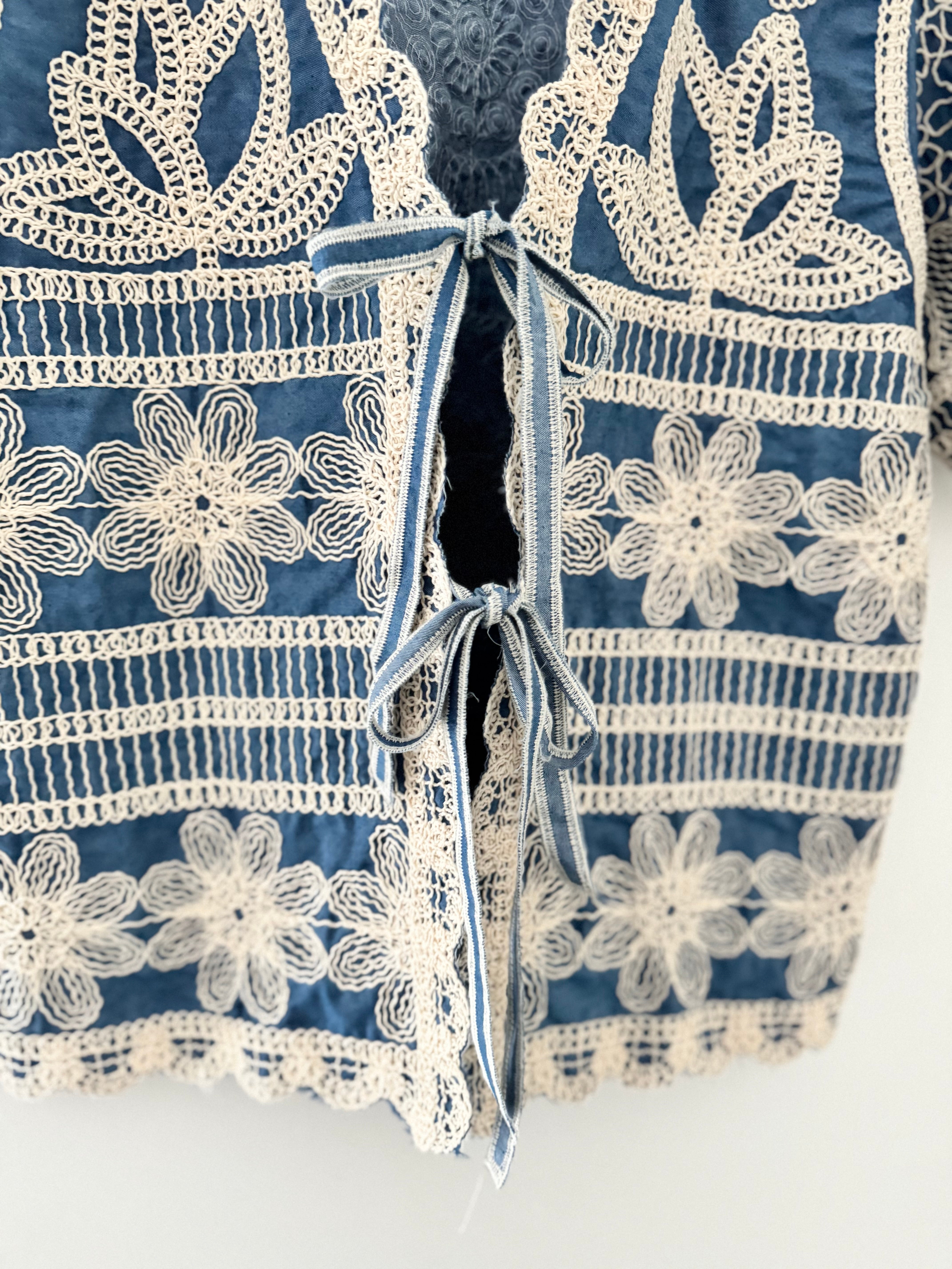 Embroidered Top with Tie Front