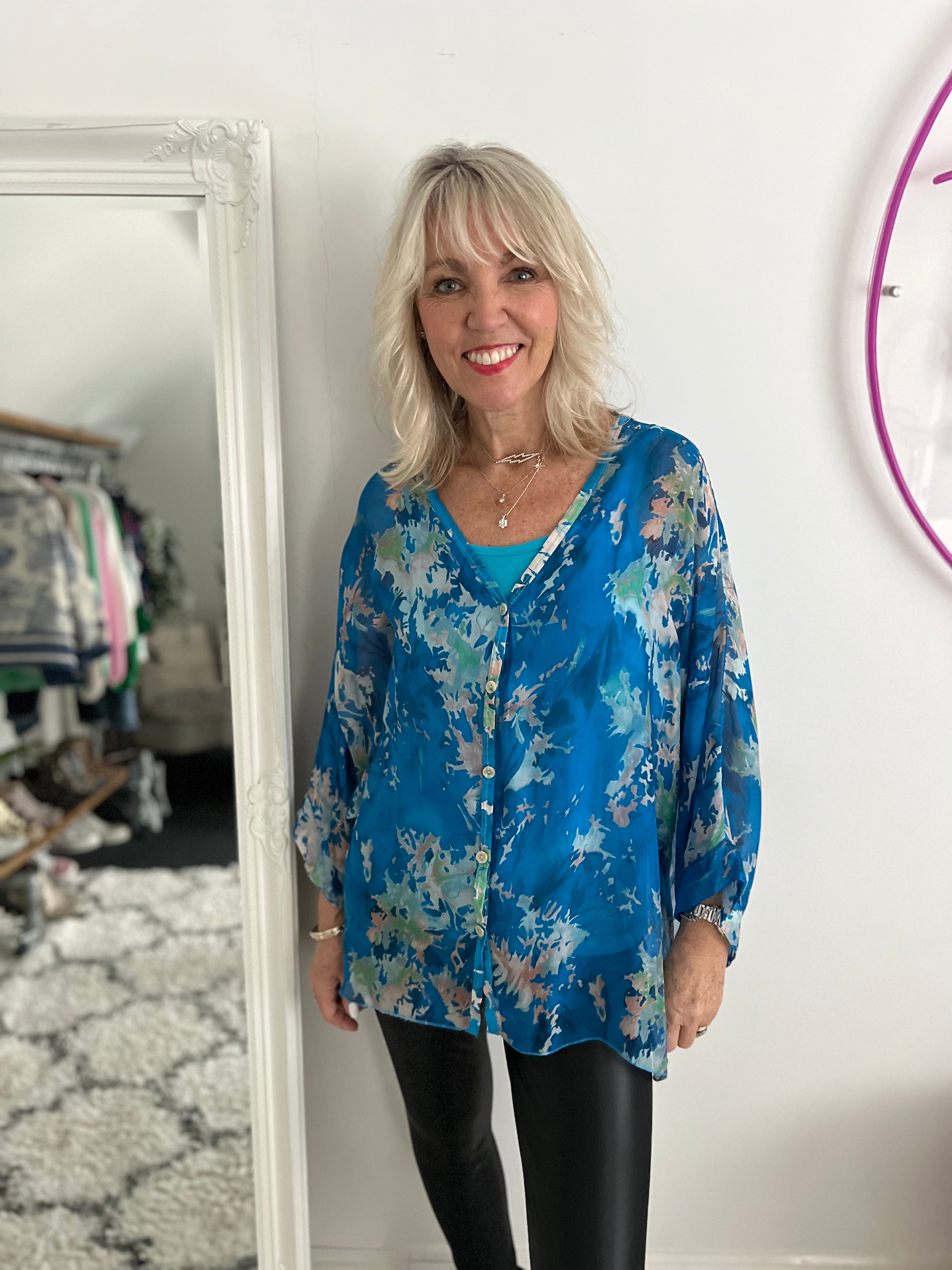 Silk Blouse & Cami in Shades of Aqua & Turquoise