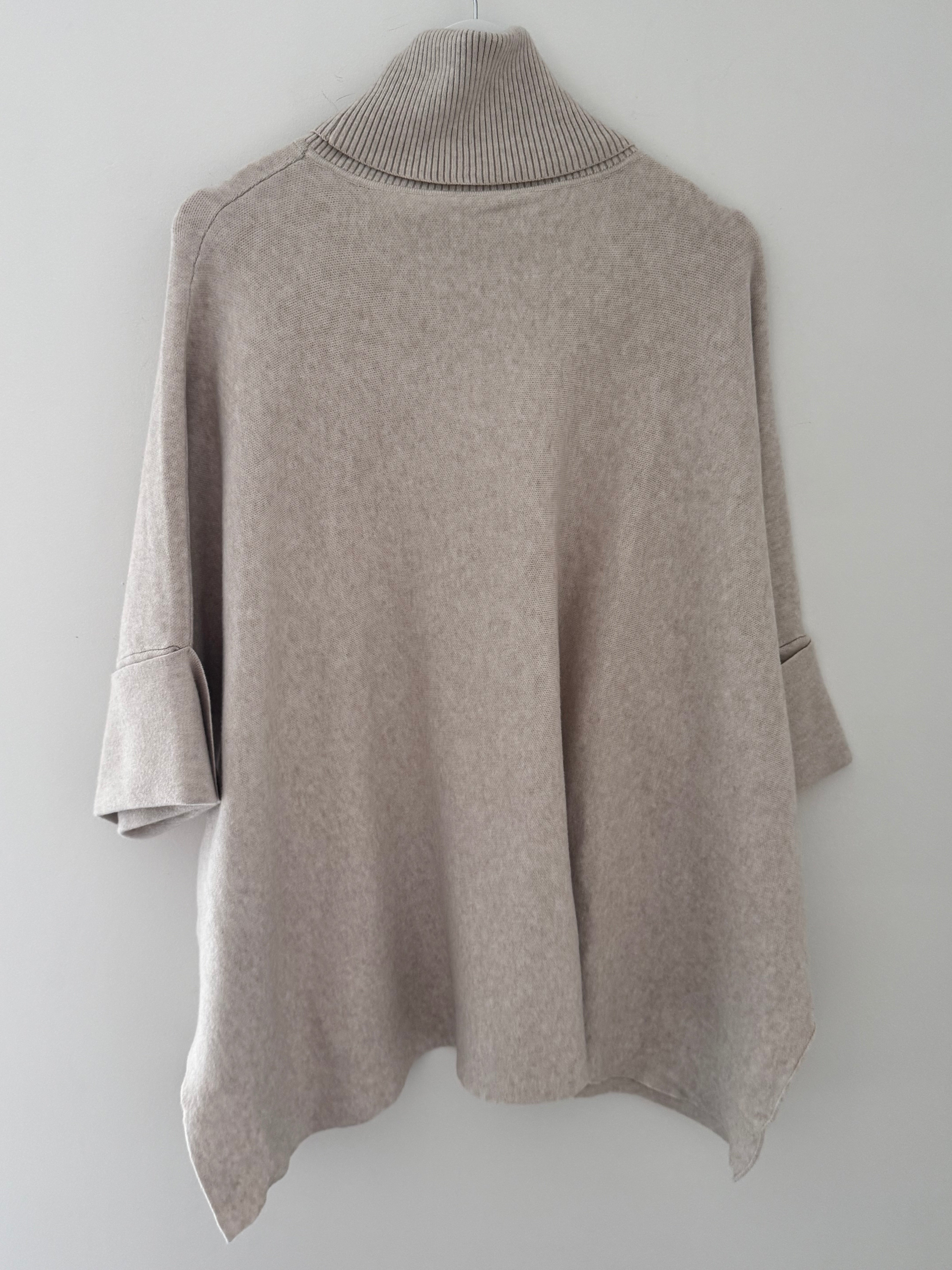 Oversized Roll Neck Poncho Jumper in Ecru