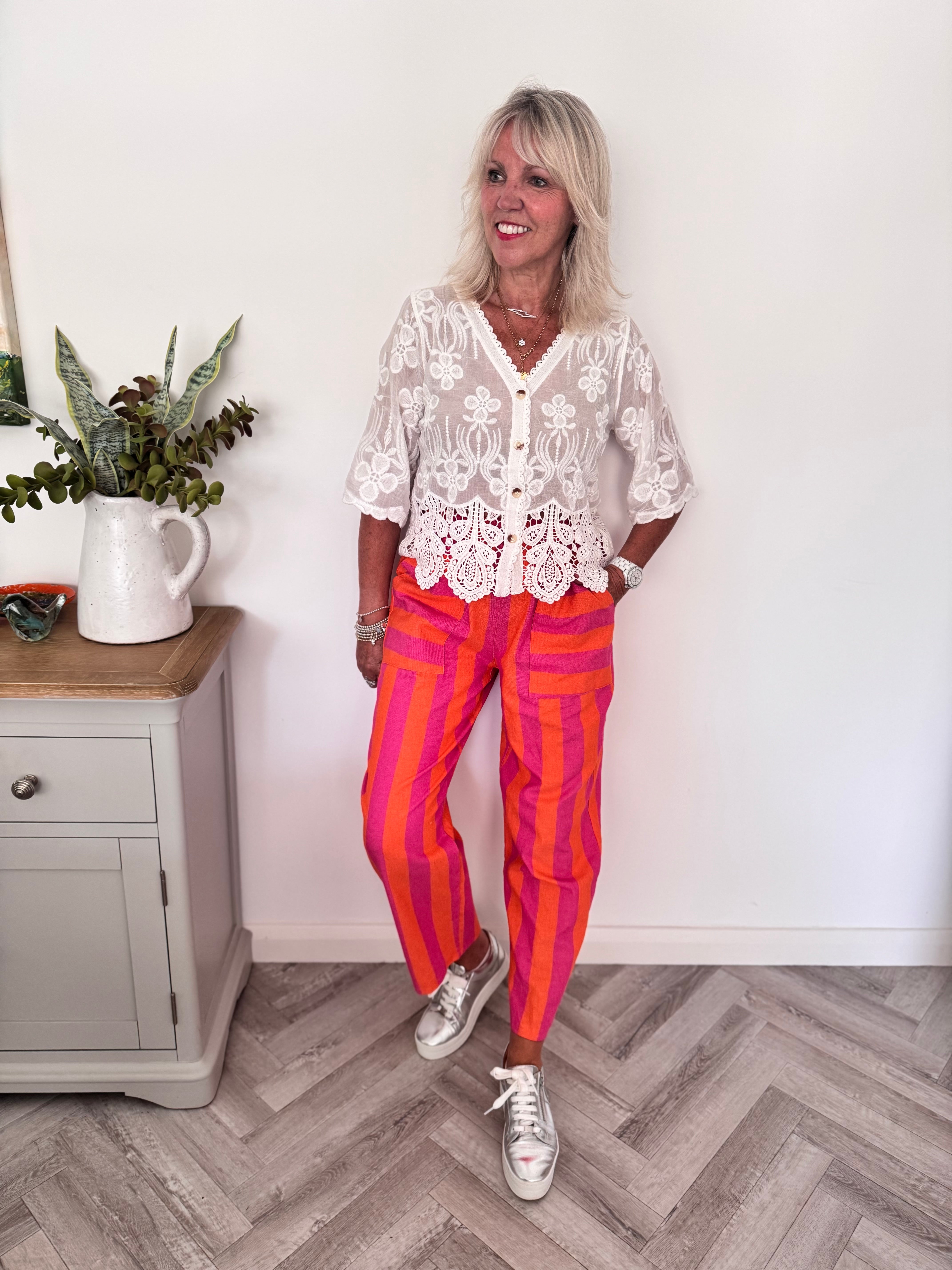 Stripe Trousers with Deep Pockets in Pink & Orange