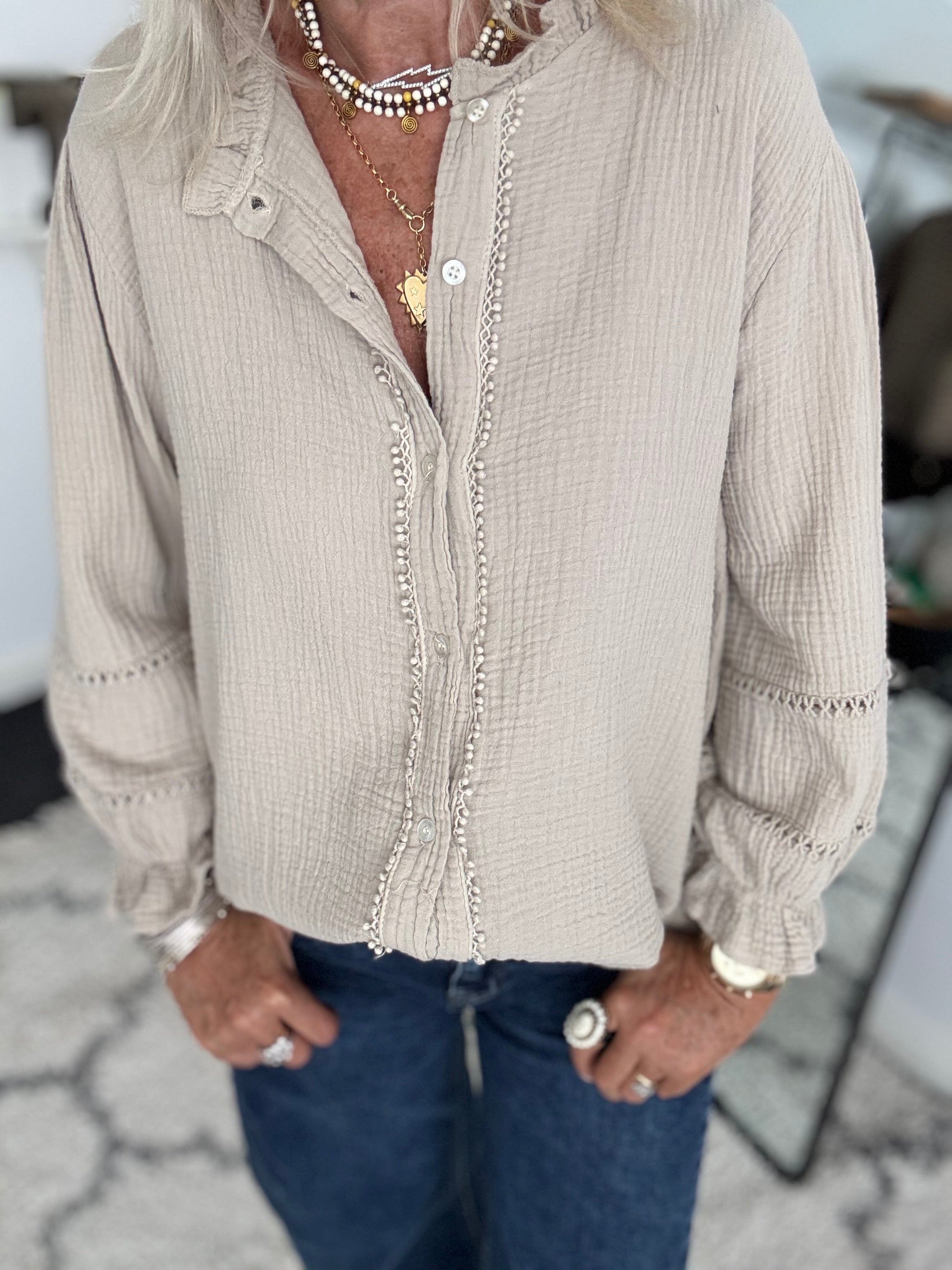 Detailed Cheesecloth Shirt in Stone