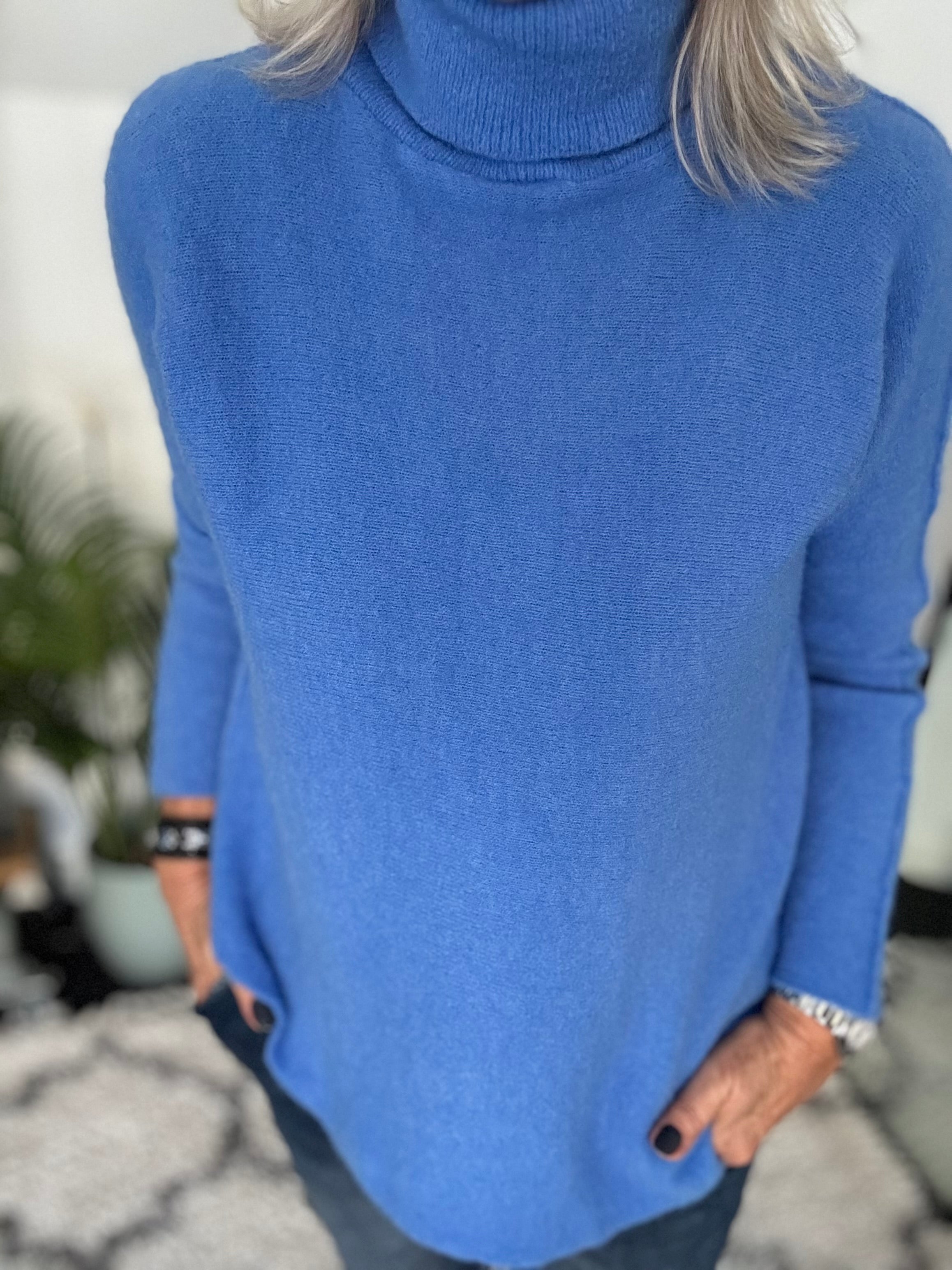 Simple Roll Neck Jumper in Cornflower