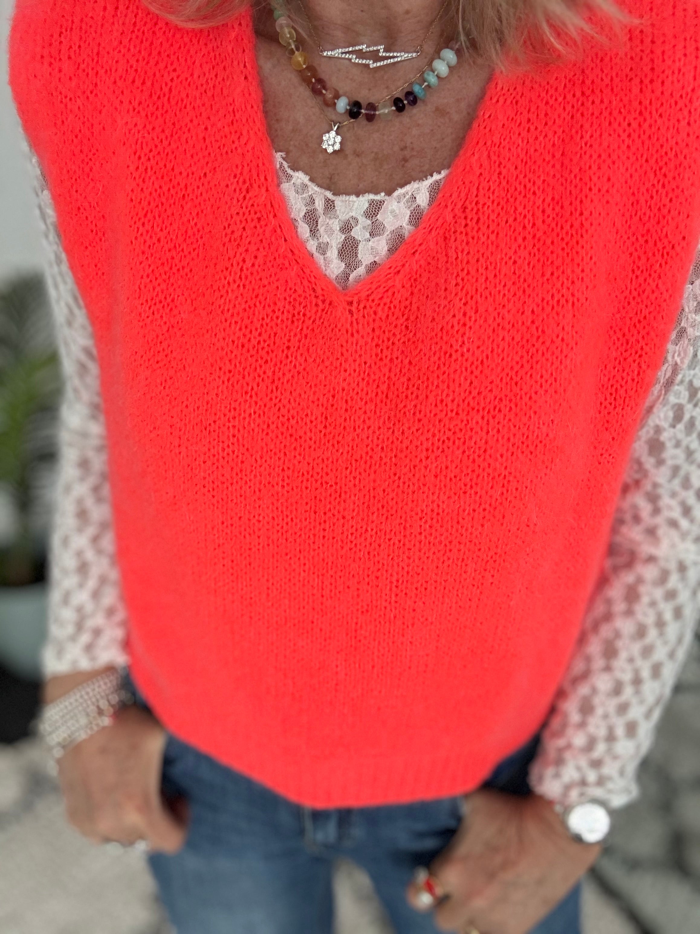 Kid Mohair Tank in Neon Coral