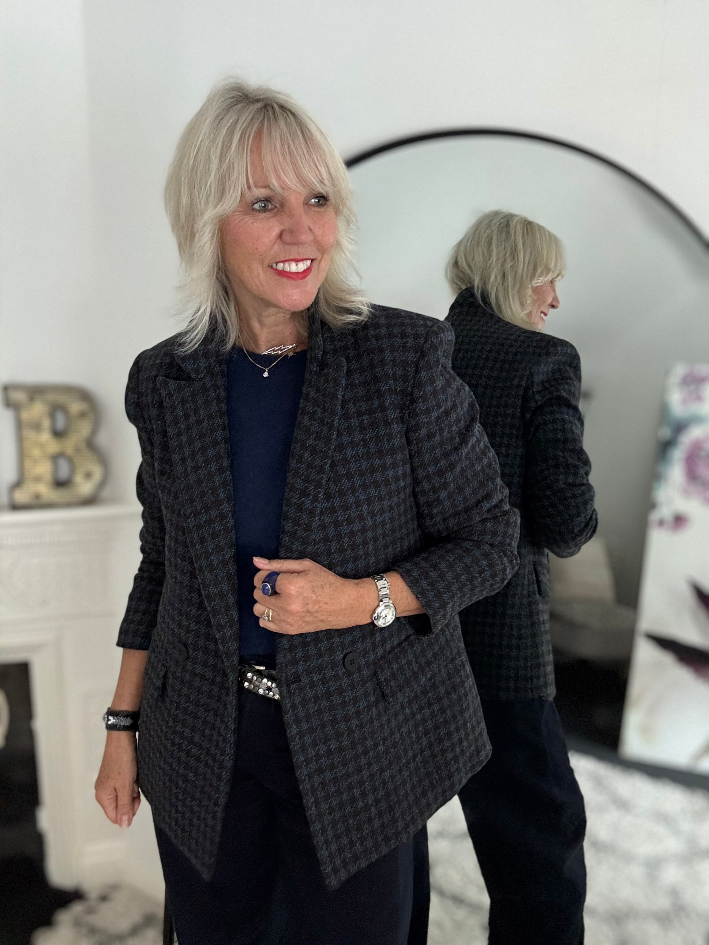 Luxe Tweed Jacket in Chocolate & Blue