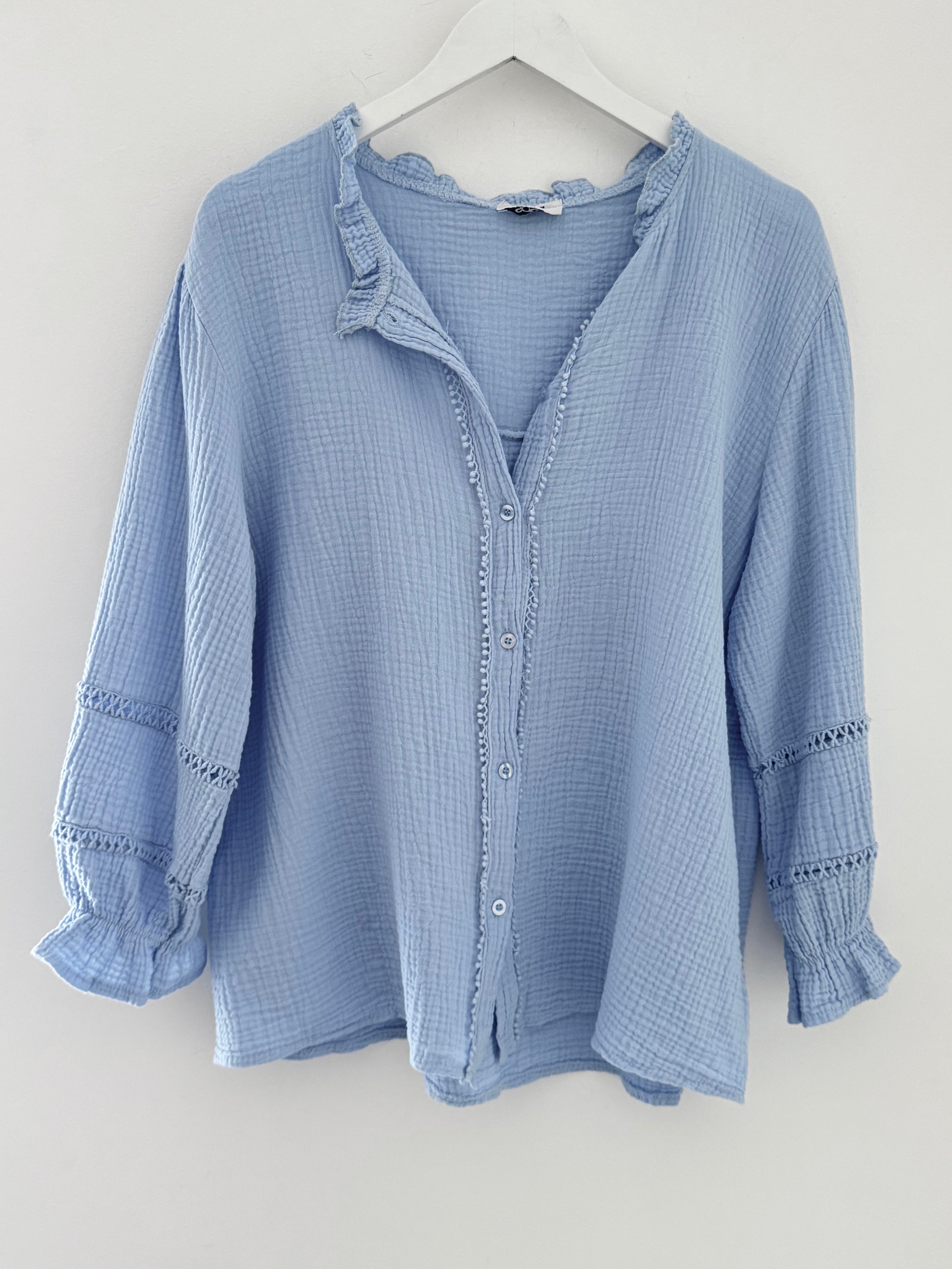 Detailed Cheesecloth Shirt in Light Blue