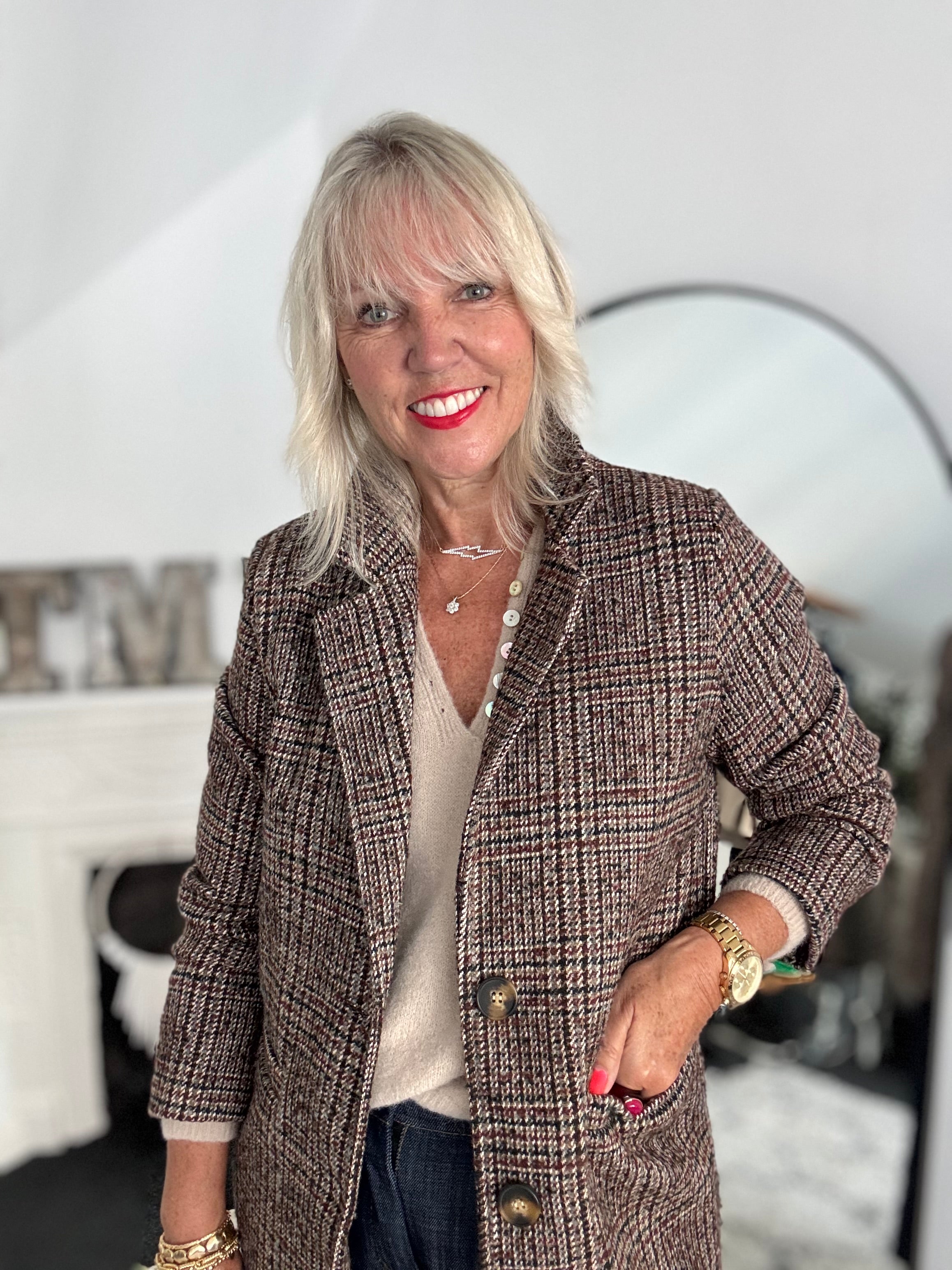 Luxe Tweed Coat in Chocolate & Ecru