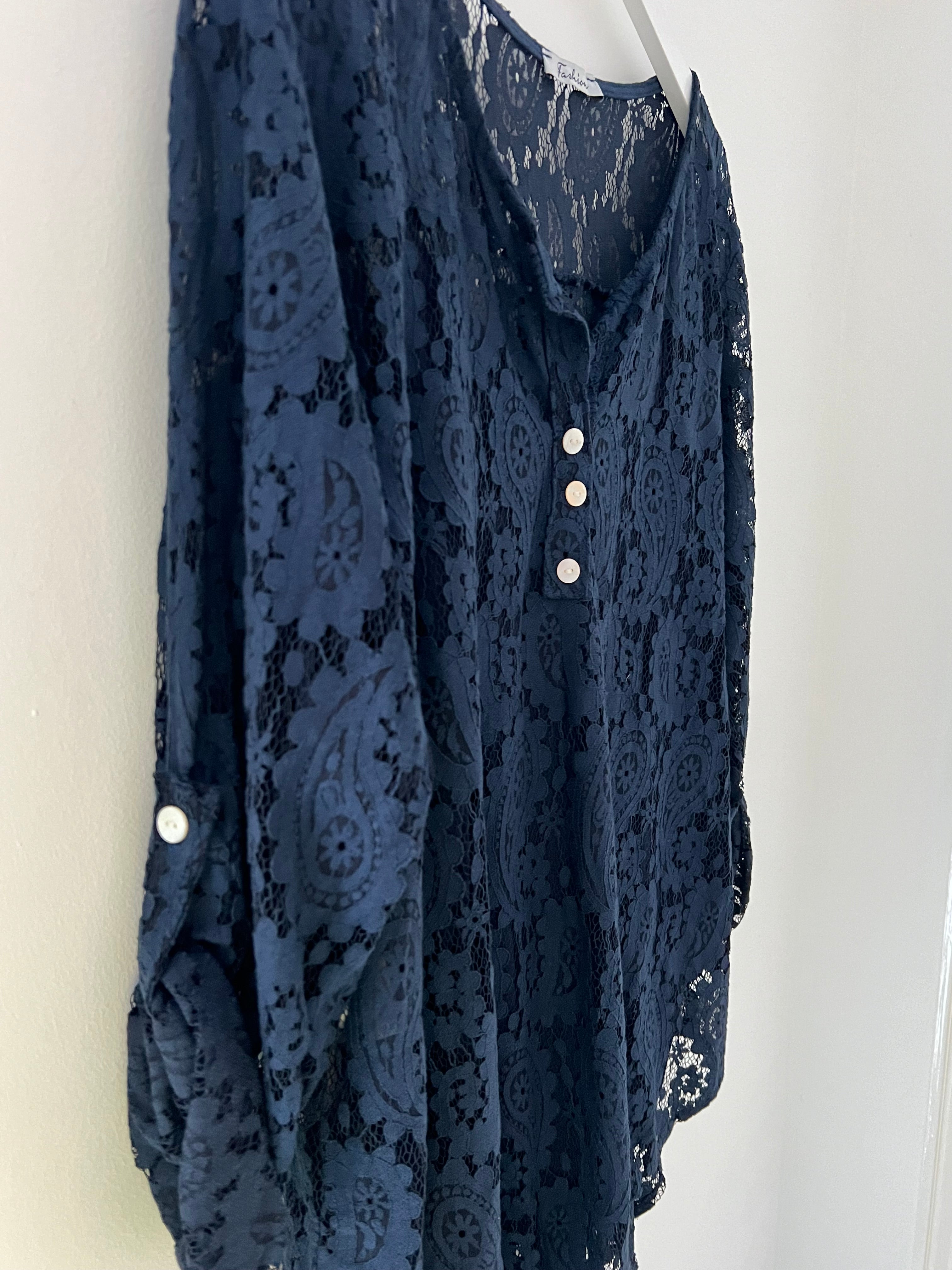 Lace Blouse & Cami in Navy