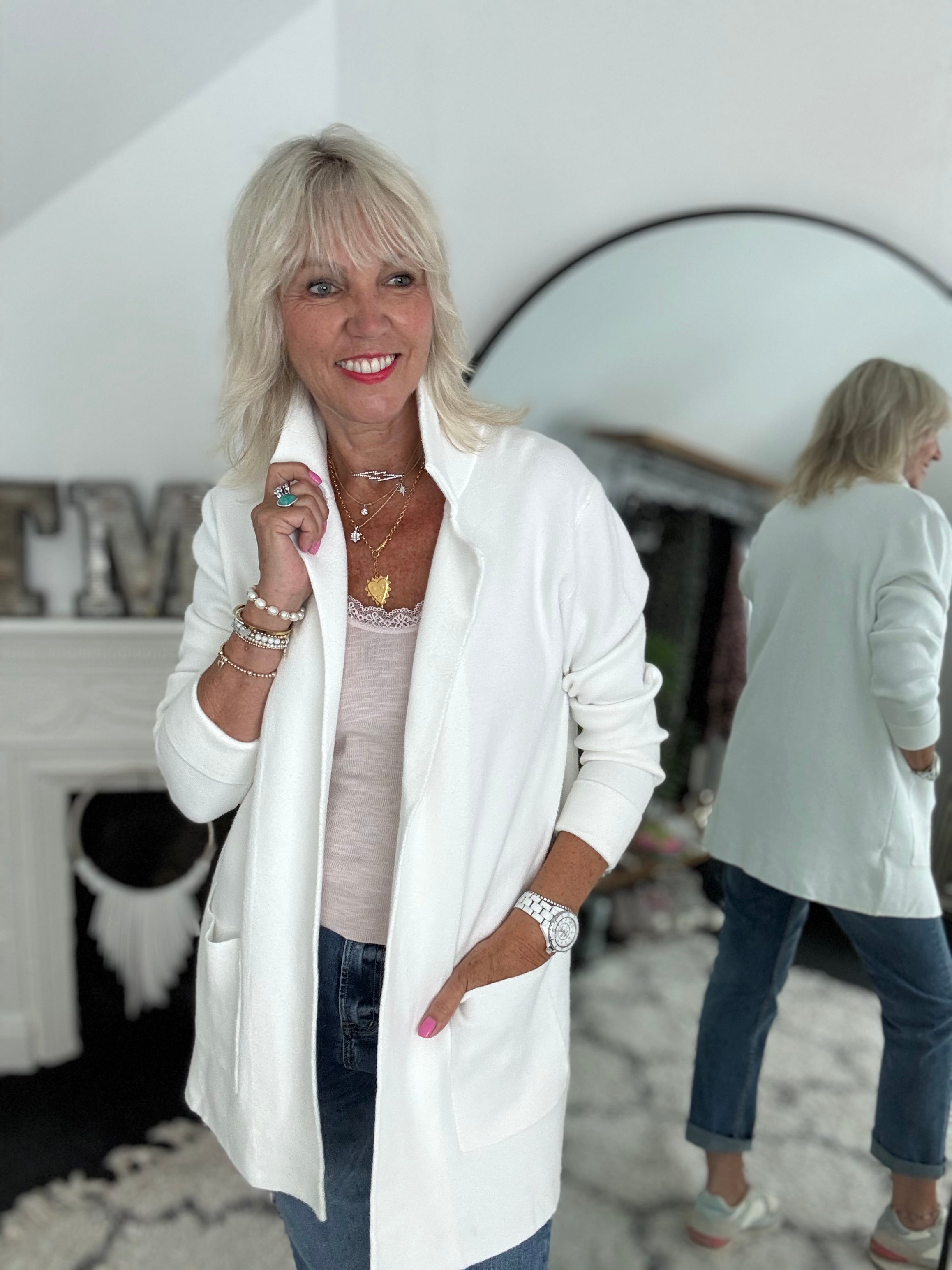 Knitted Cardi Jacket in Ivory