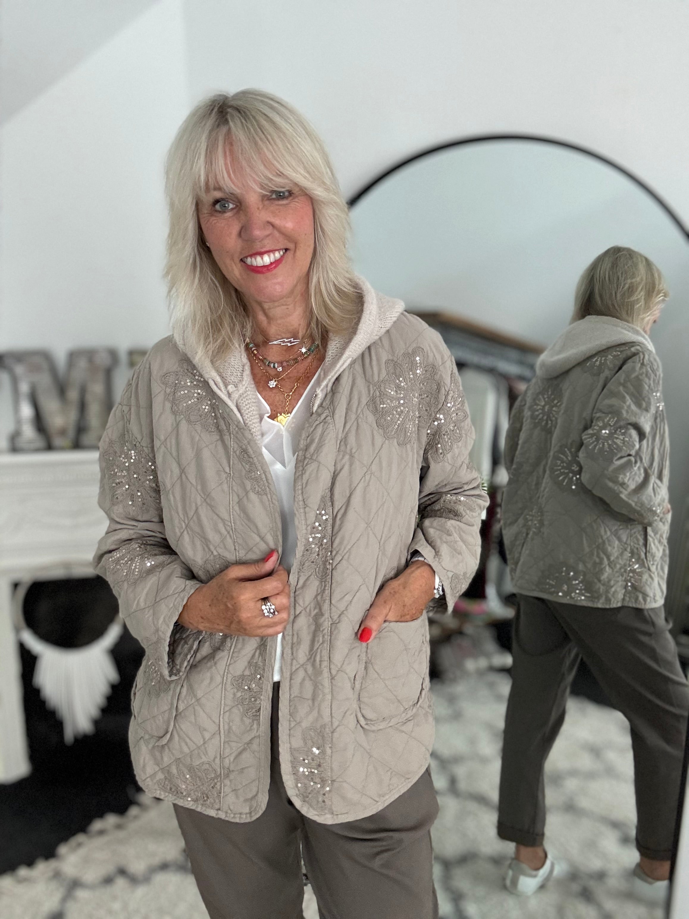 Quilted Jacket with Sequins in Mocha
