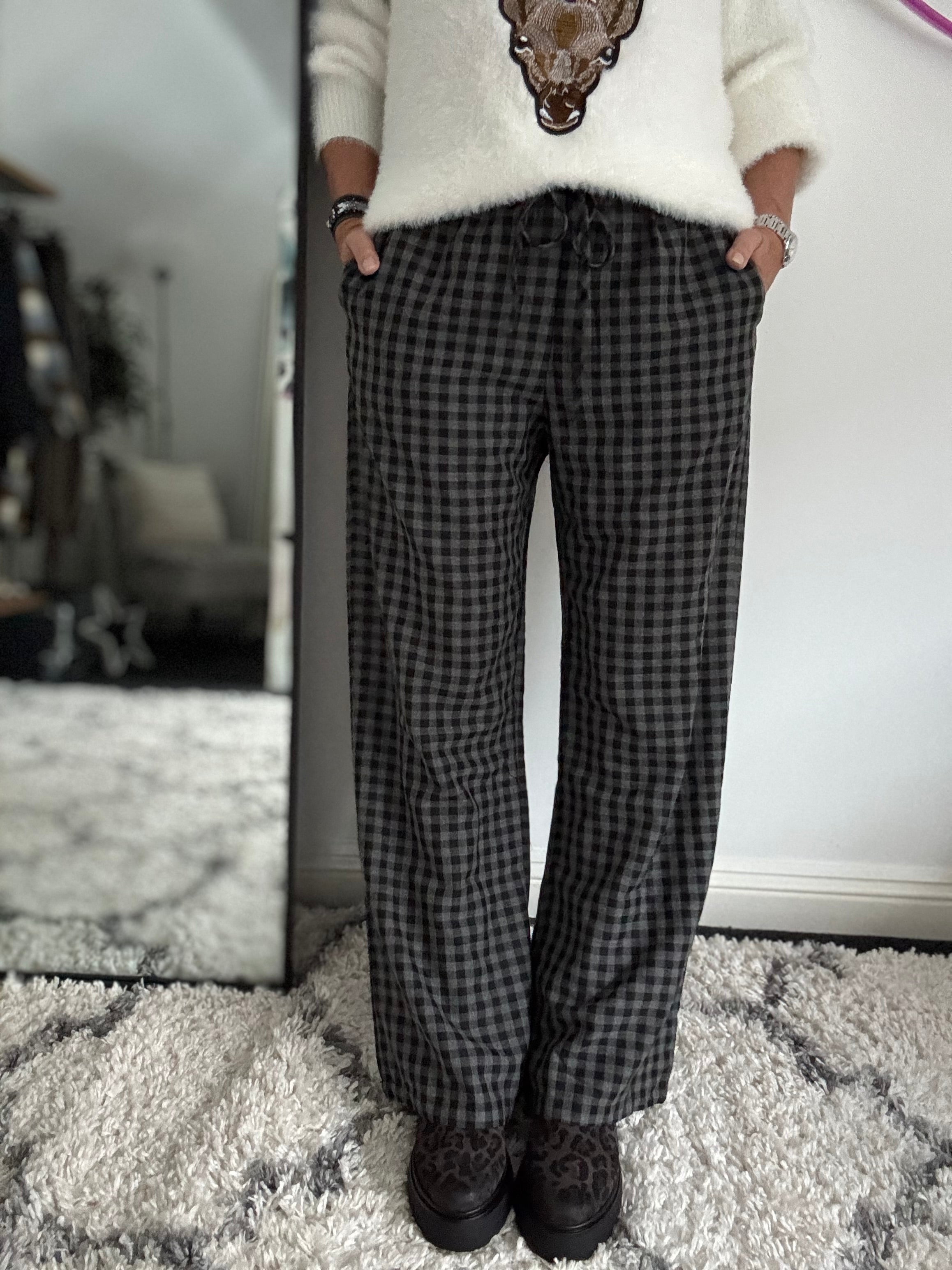 Check Flannel Trousers in Charcoal & Black