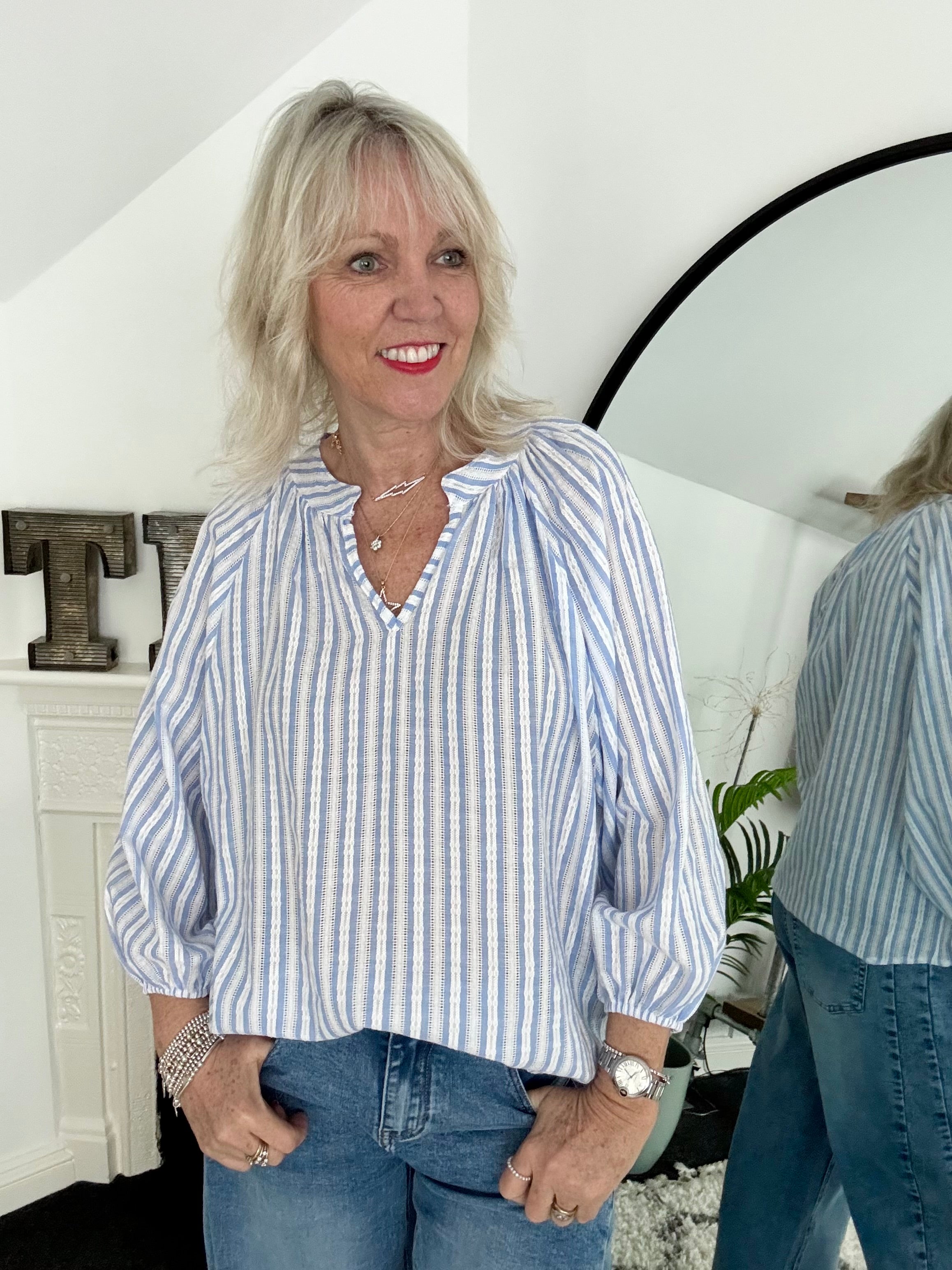 Fresh Cotton Blouse in Blue & White Stripes