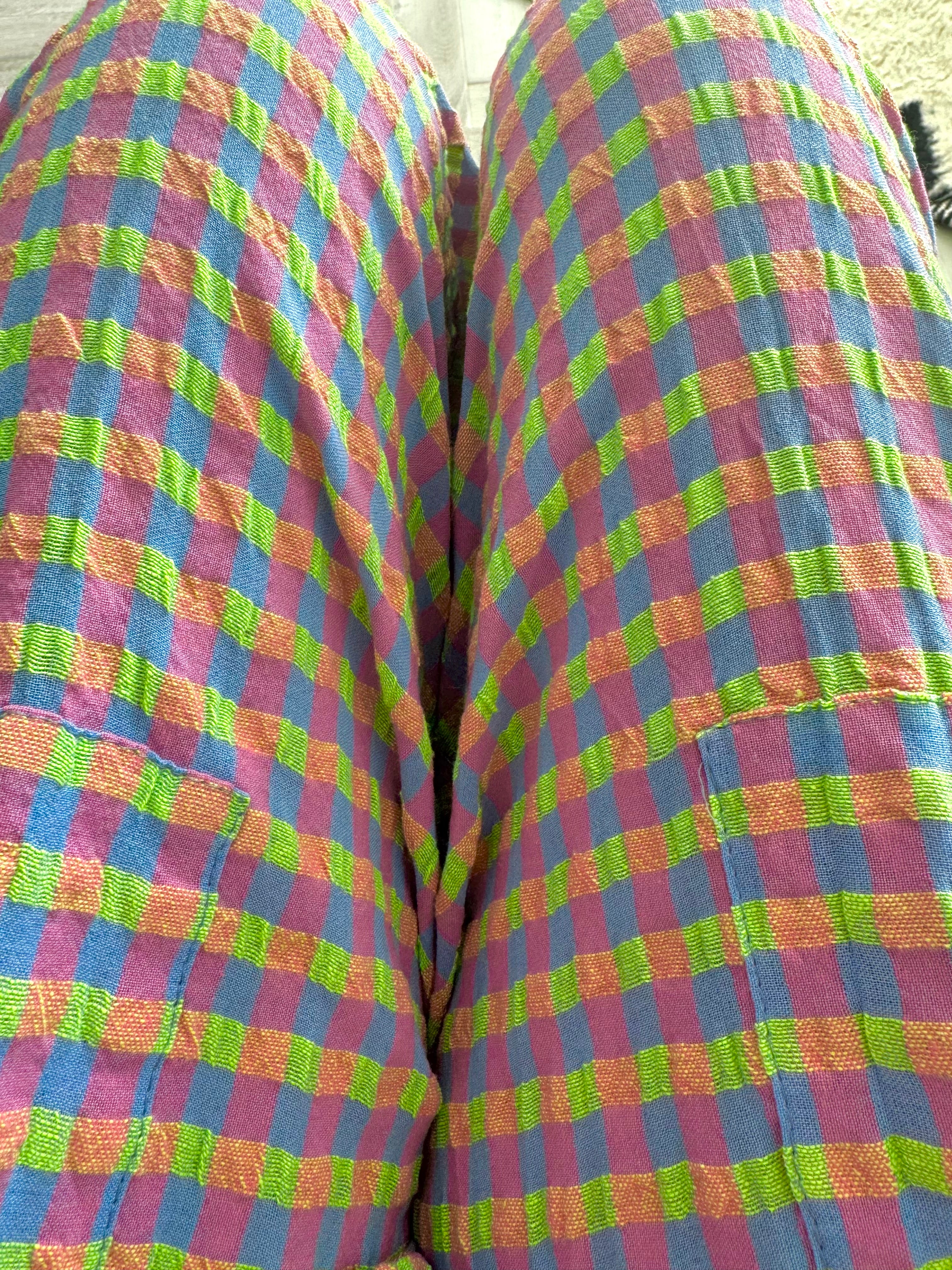 Barrel Check Trousers in Pink & Lime