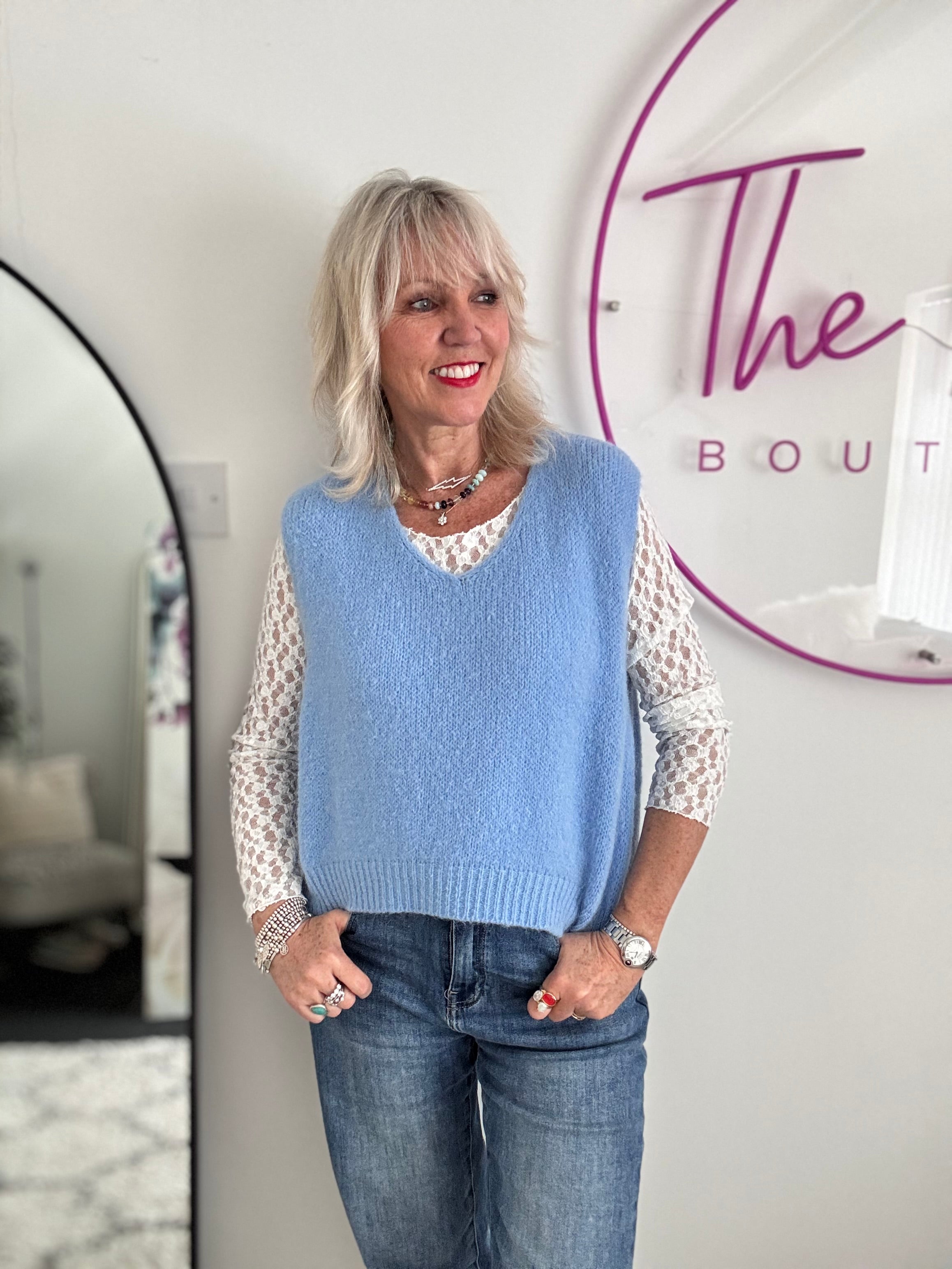 Kid Mohair Tank in Cornflower Blue