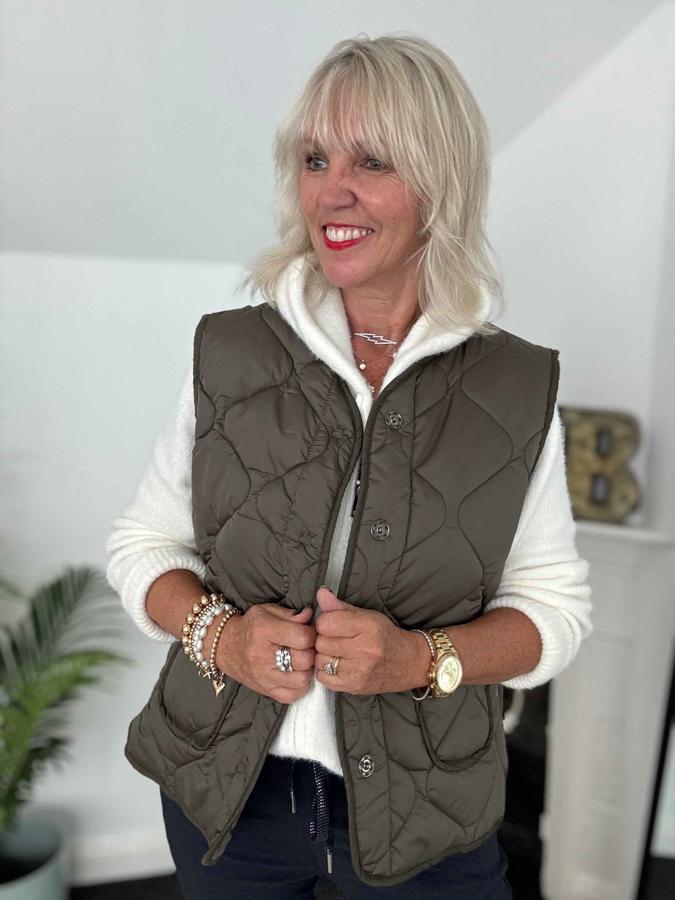Reversible Quilted Gilet in Khaki & Leopard