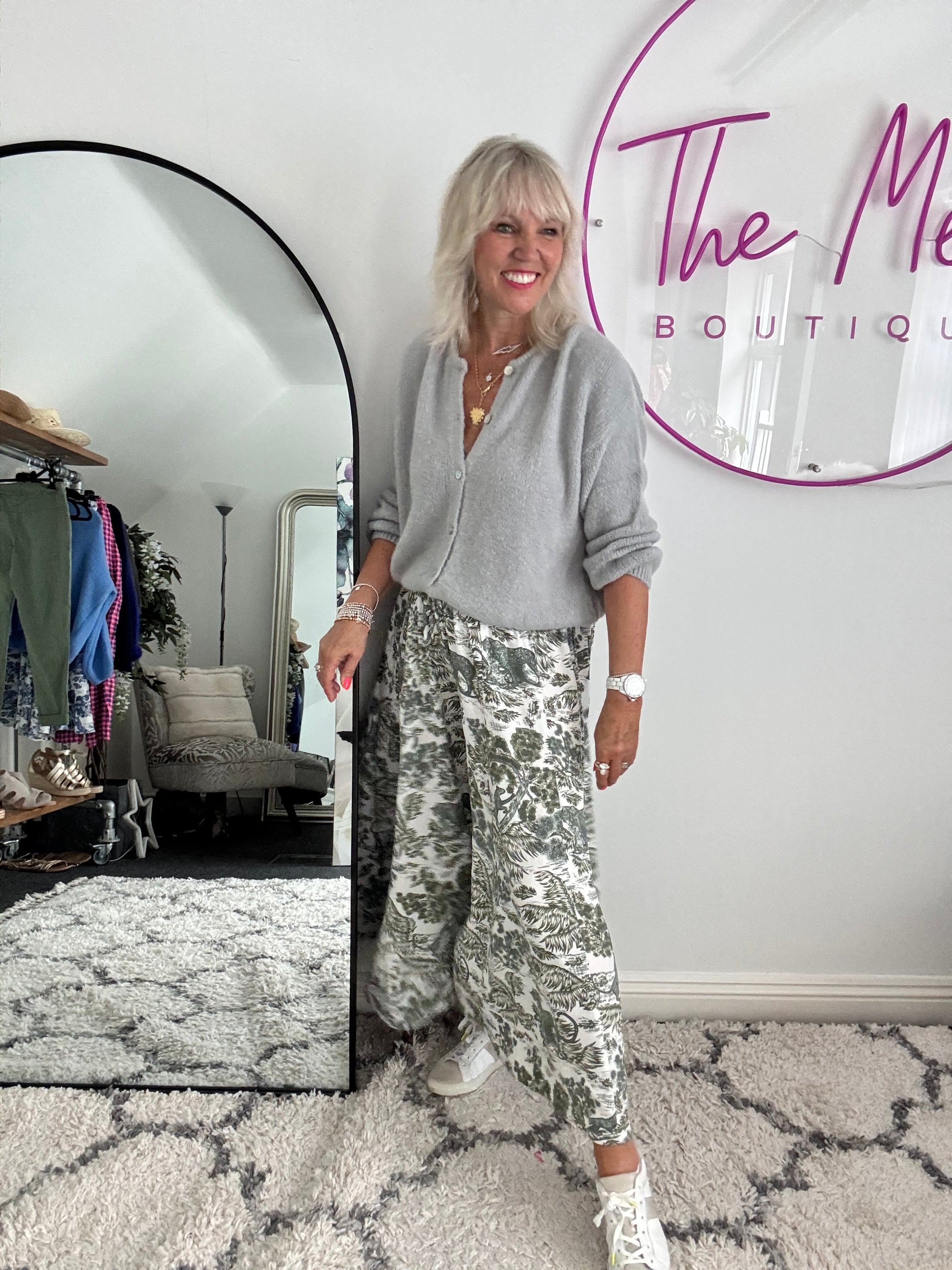 Wide Leg Trousers in Khaki Jungle Print