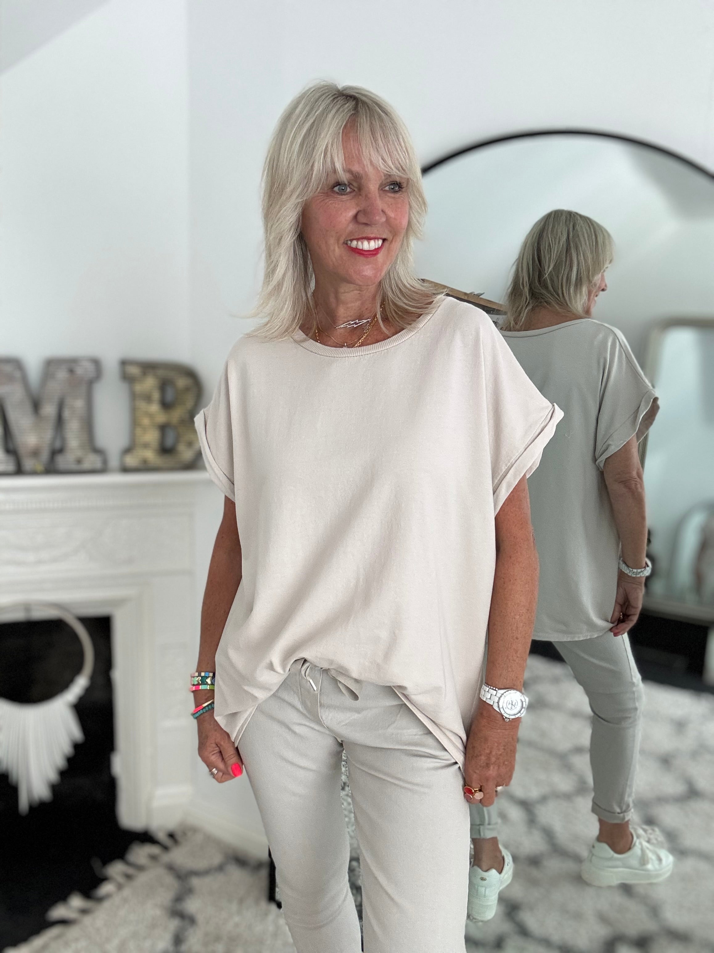 Oversized Cotton Tee in Stone