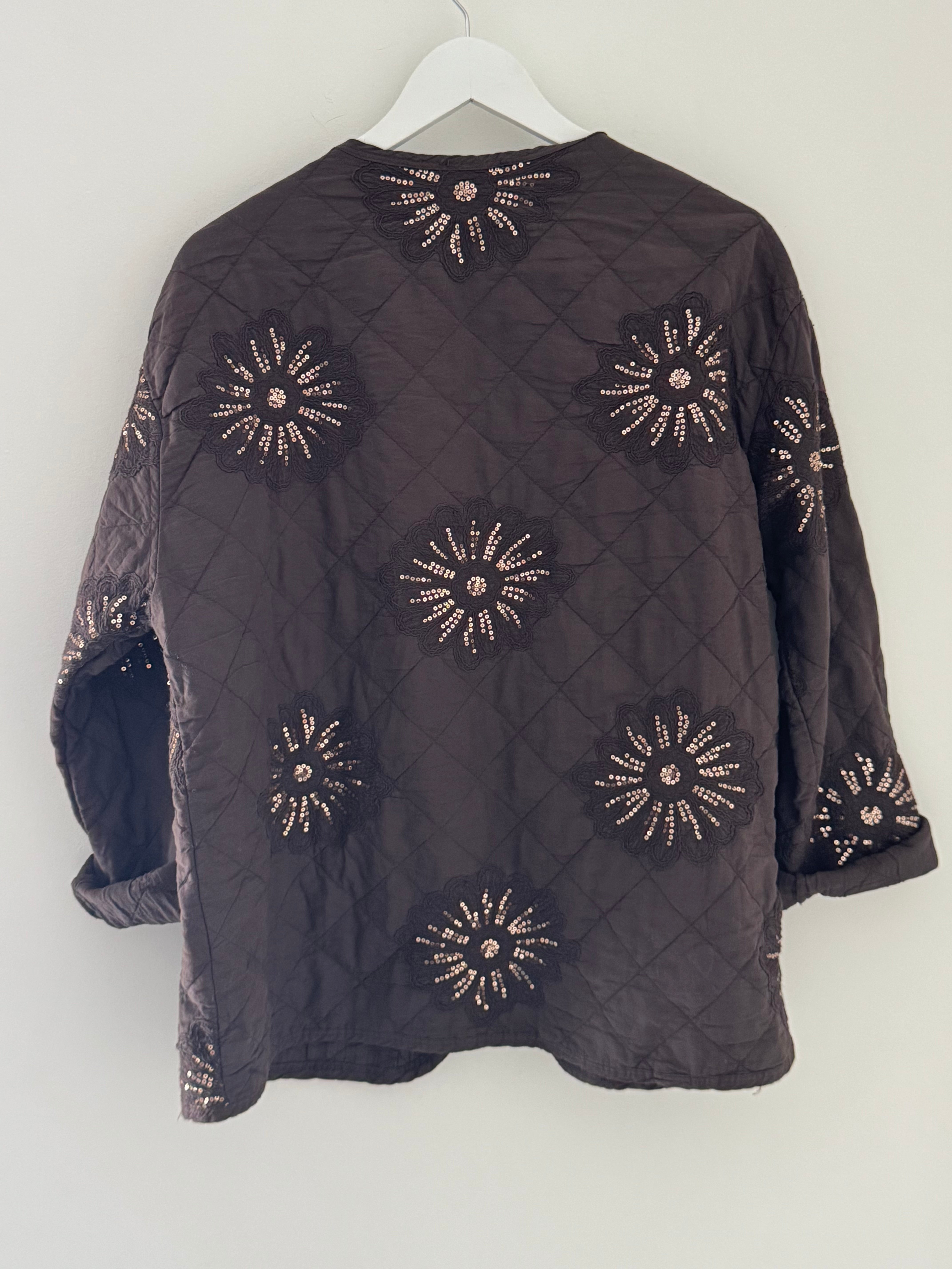 Quilted Jacket with Sequins in Chocolate