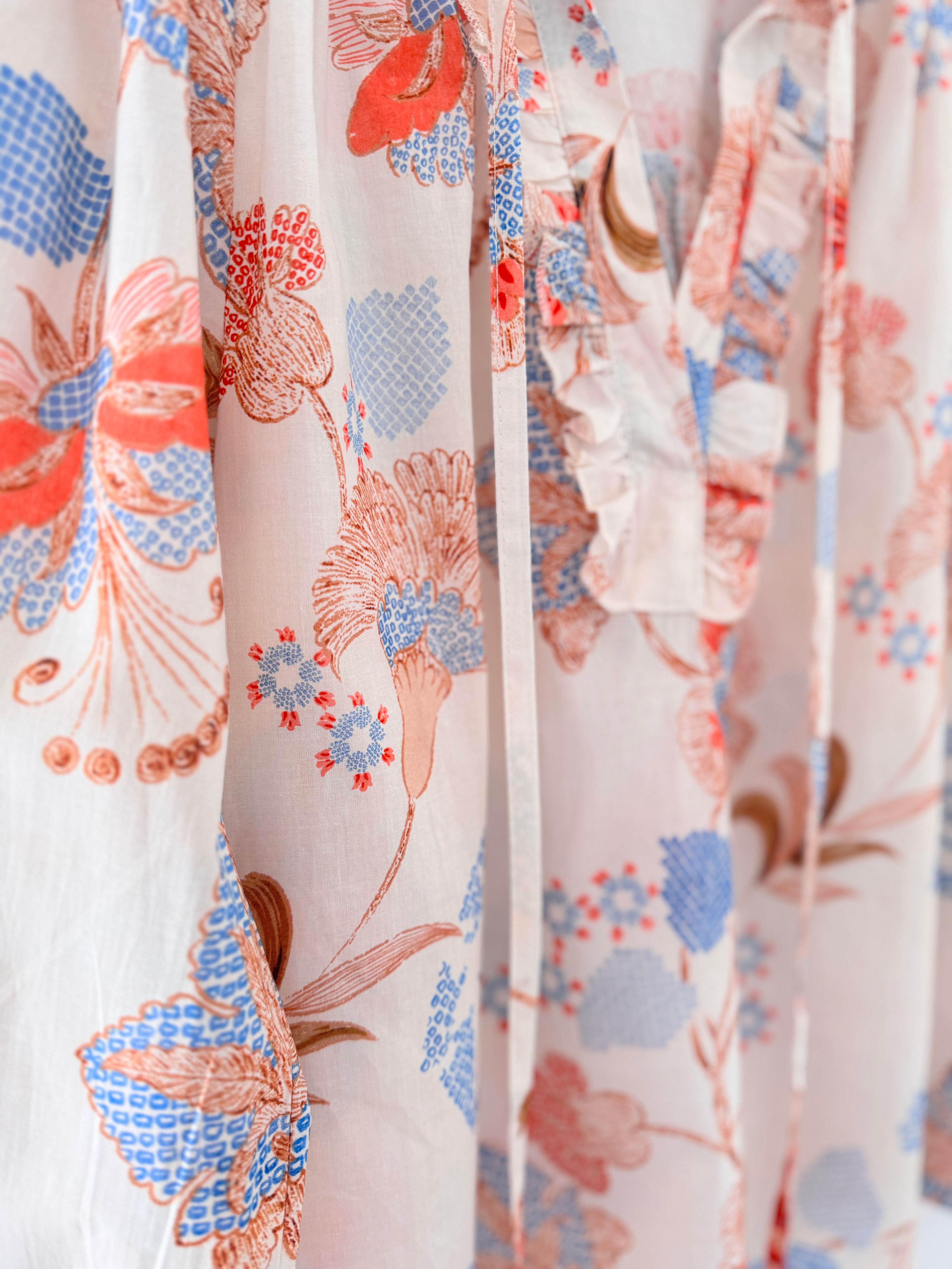 Floral Blouse in Coral & Blue