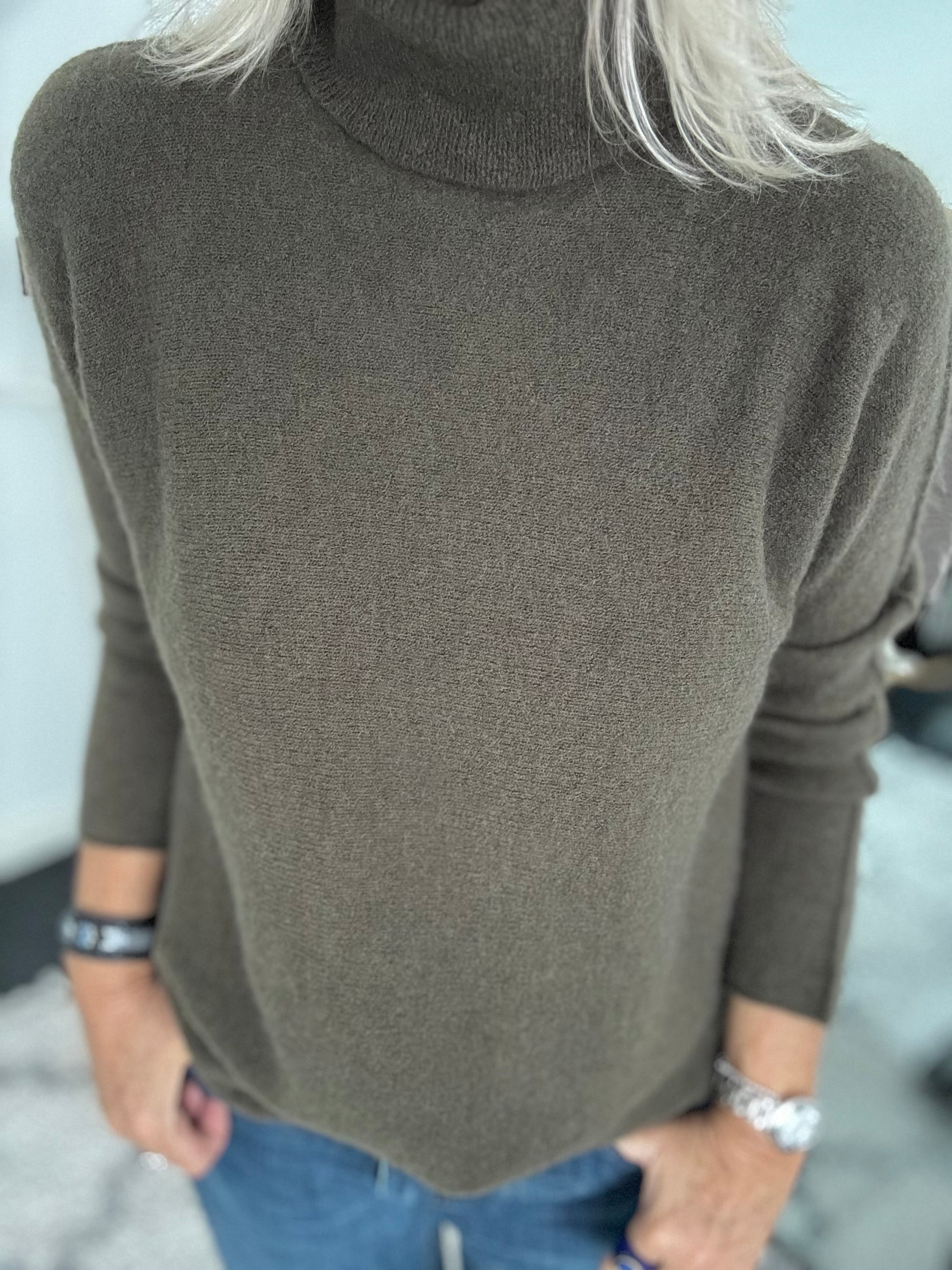 Simple Roll Neck Jumper in Khaki