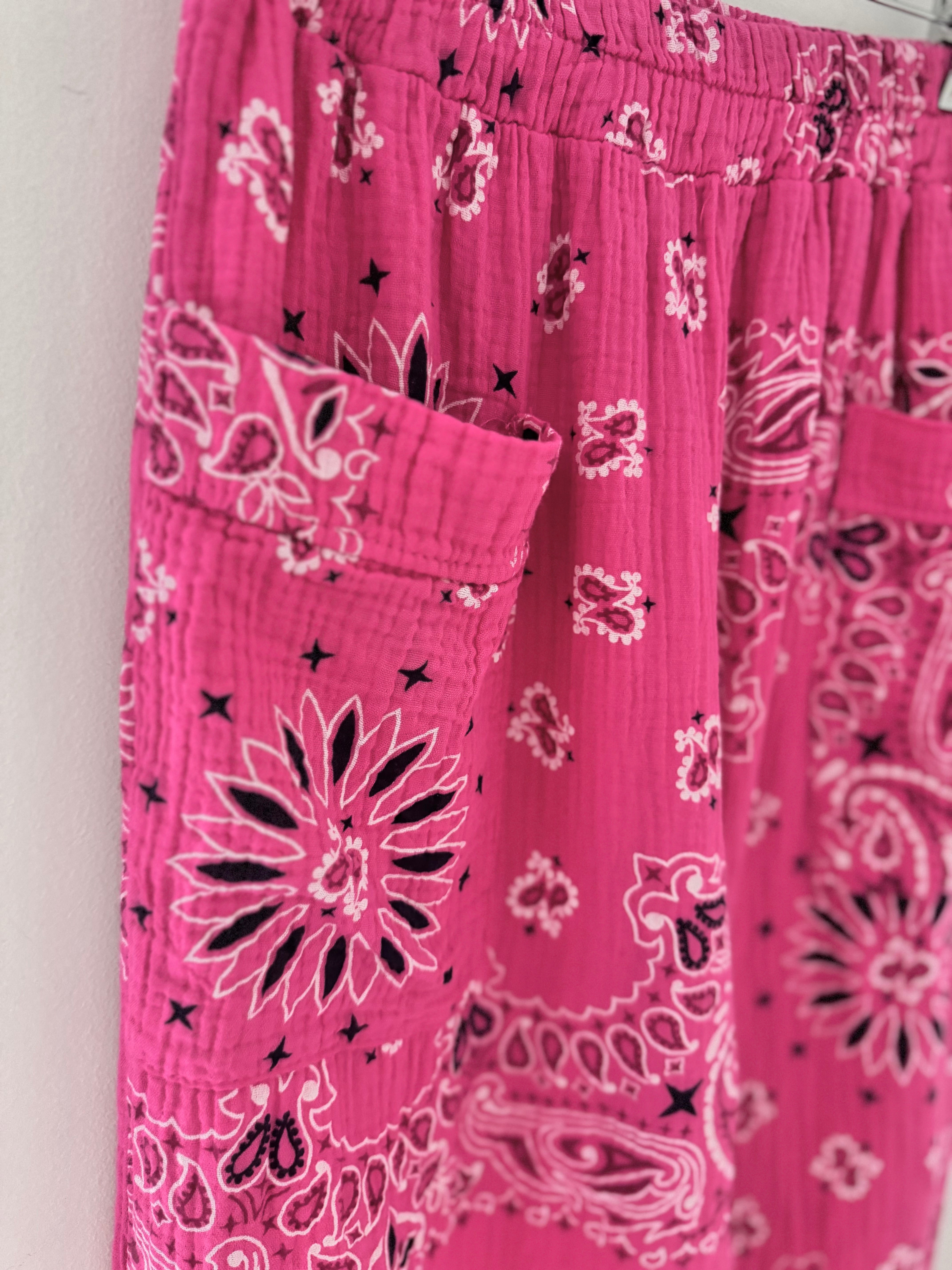 Paisley Cheesecloth Trousers in Fuchsia