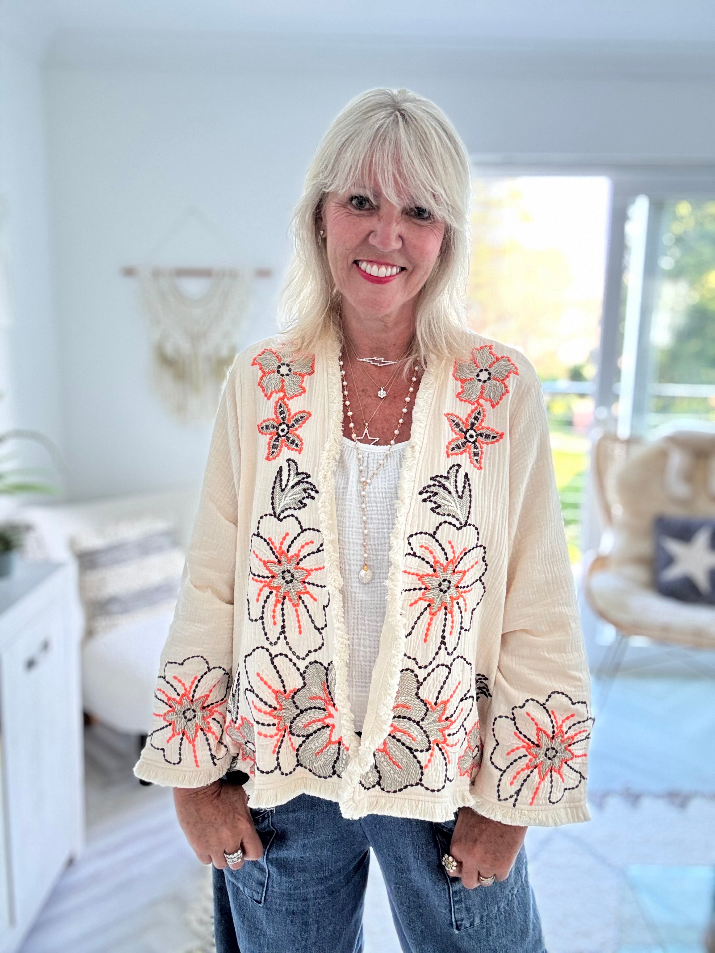 Luxe Embroidered Jacket in Vanilla
