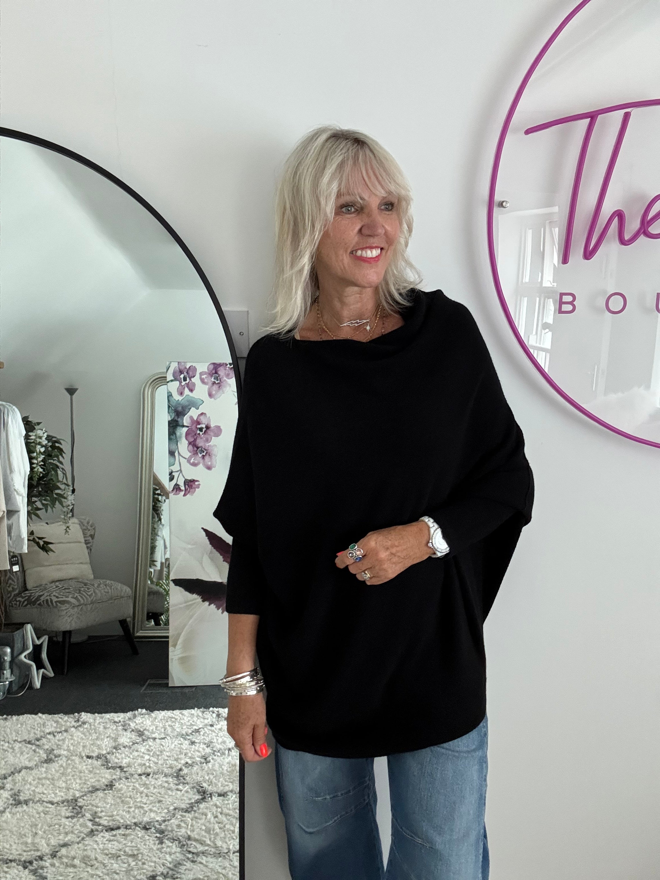 Cowl Neck Asymmetric Jumper in Black