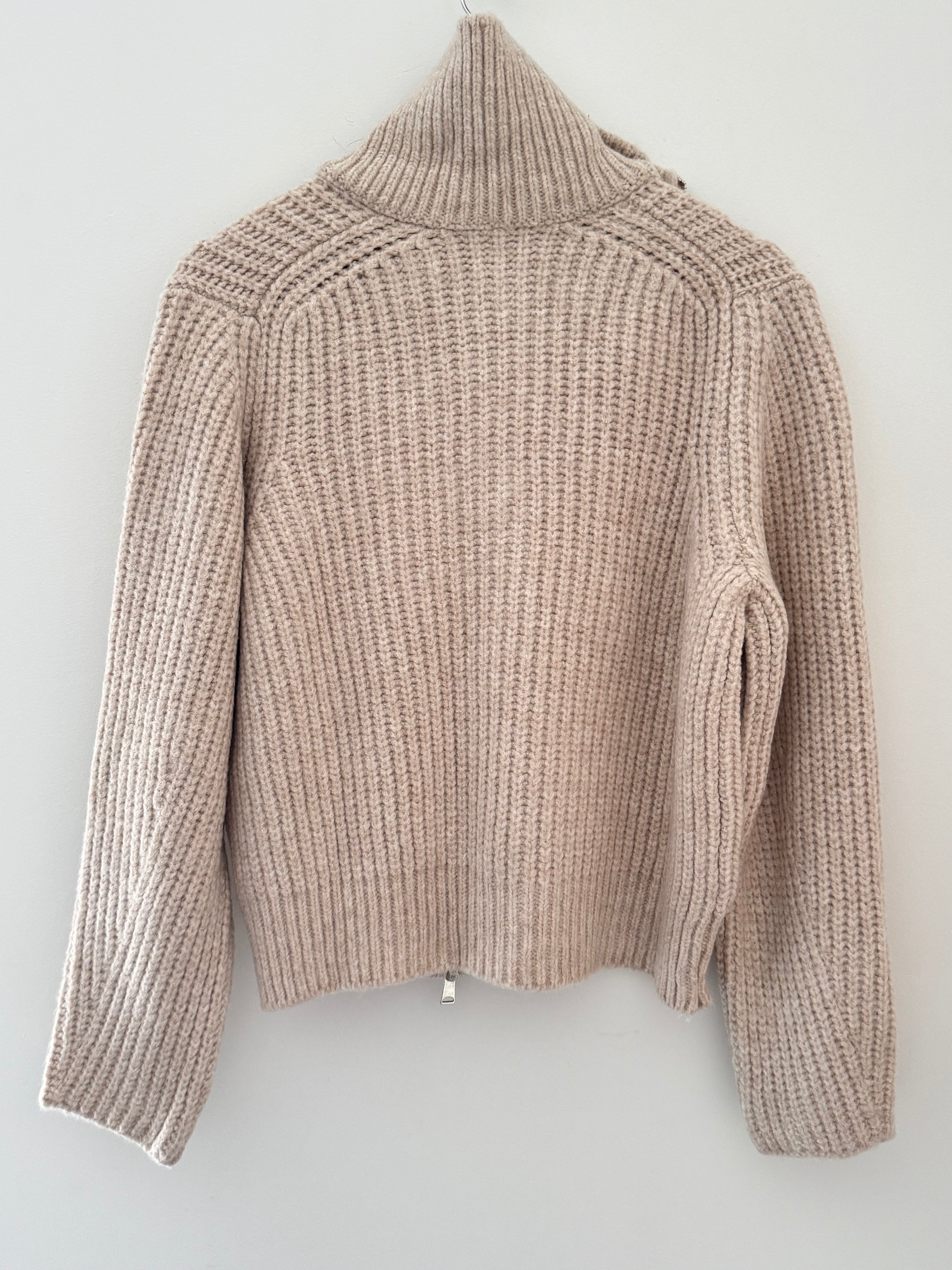 Ribbed Zipped Cardi in Stone