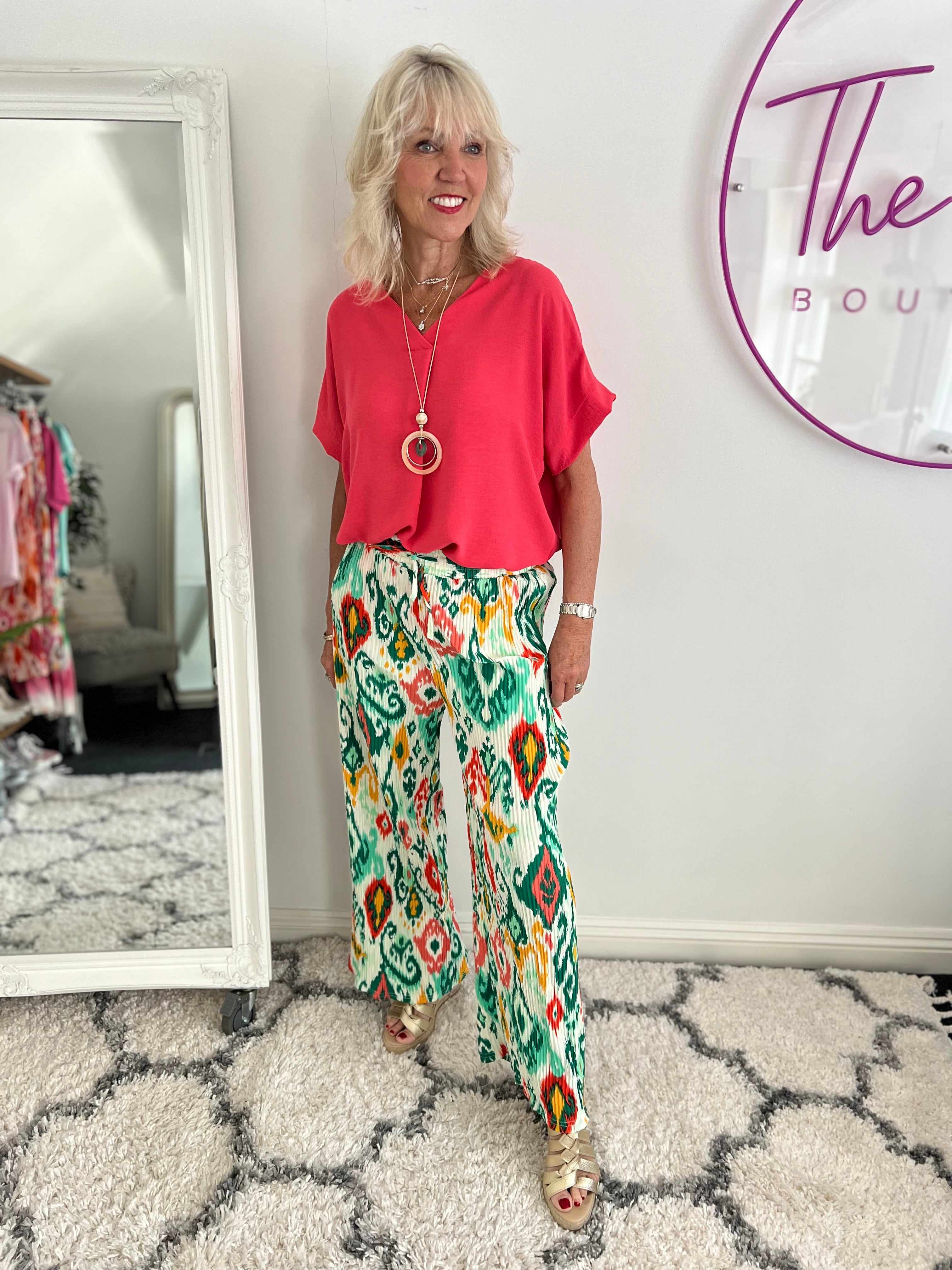 Wide Leg Trousers in Green & Orange