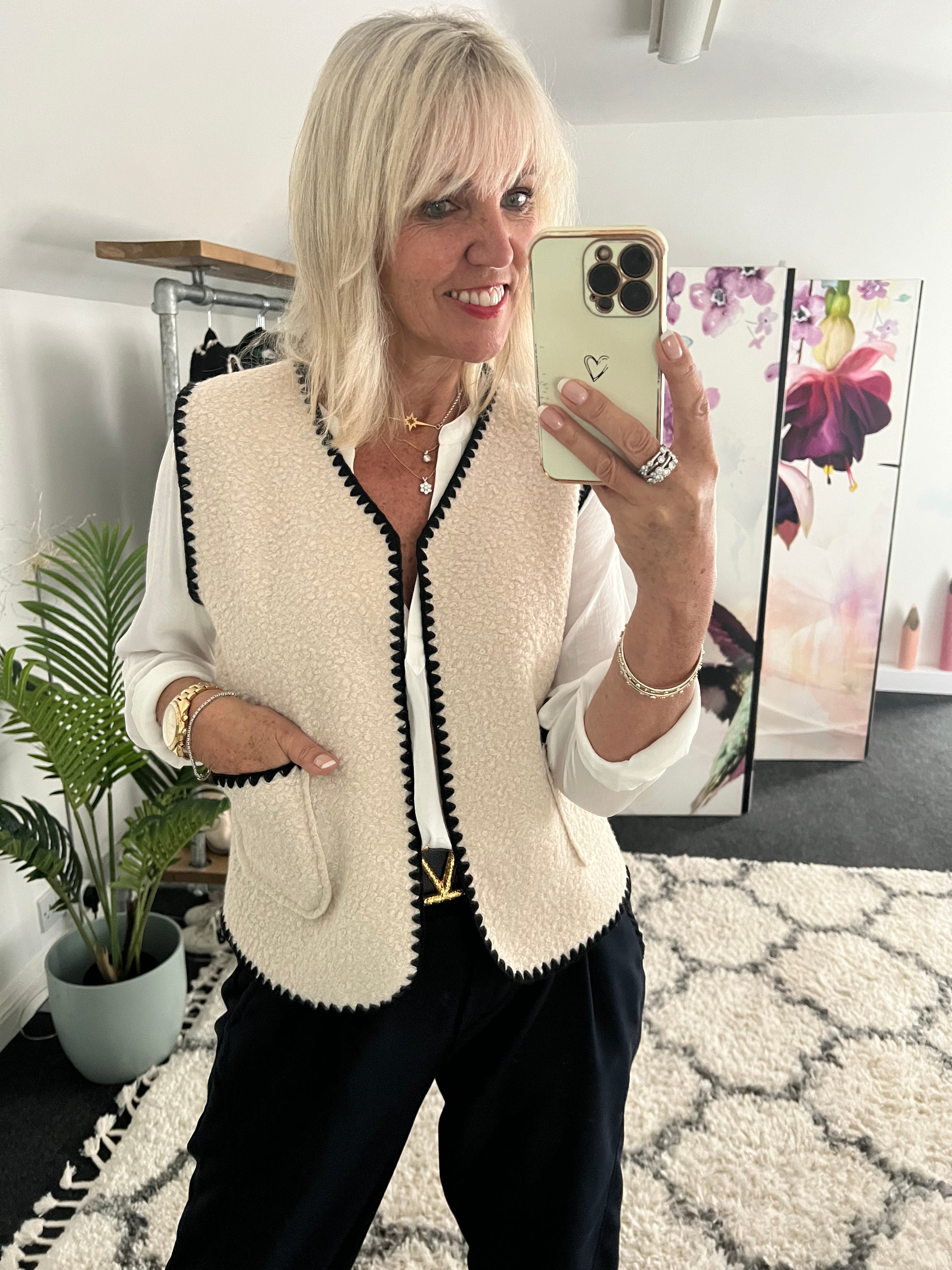 Boucle Waistcoat in Ivory & Black