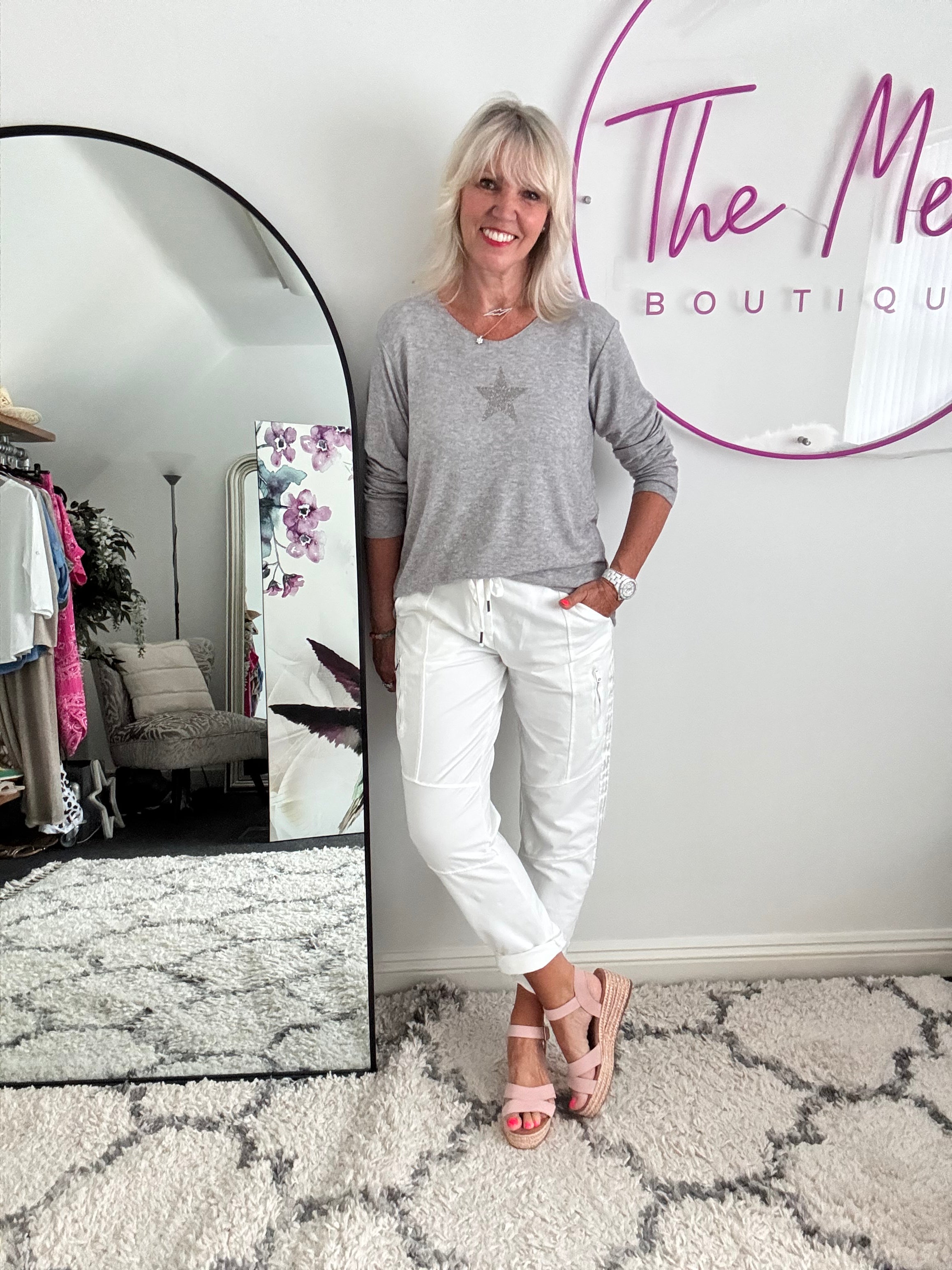 Lightweight Star Jumper in Marl Grey