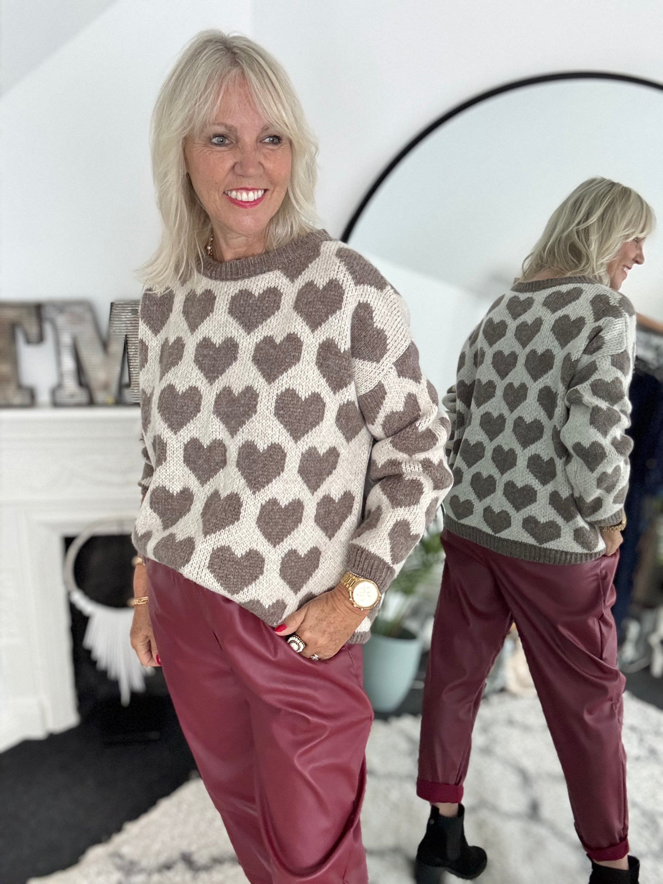 Softy Heart Sweater in Mocha & Ivory