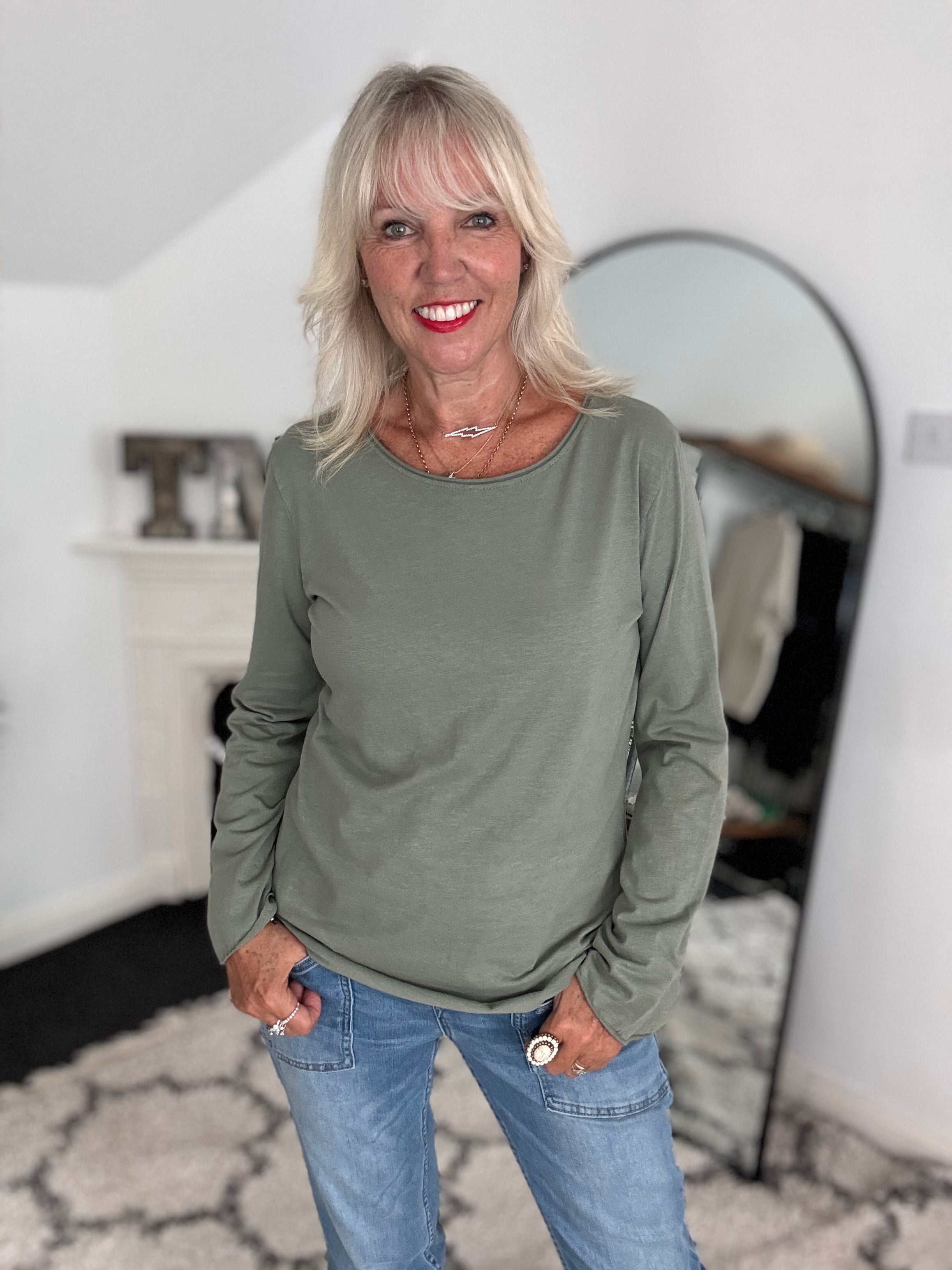 Long Sleeve Top with Flare Sleeves in Khaki