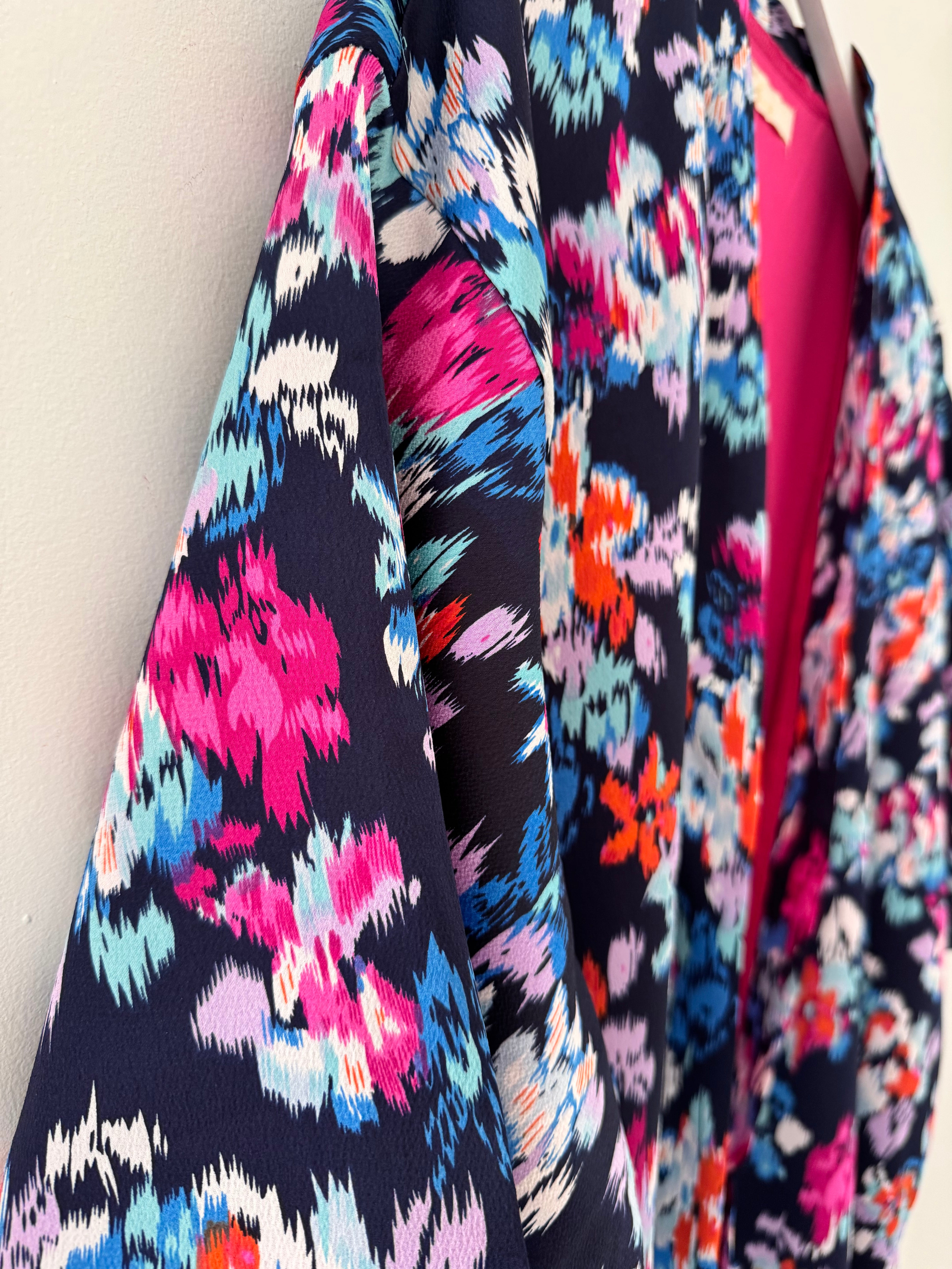 Silky Long Kimono in Blues & Pinks