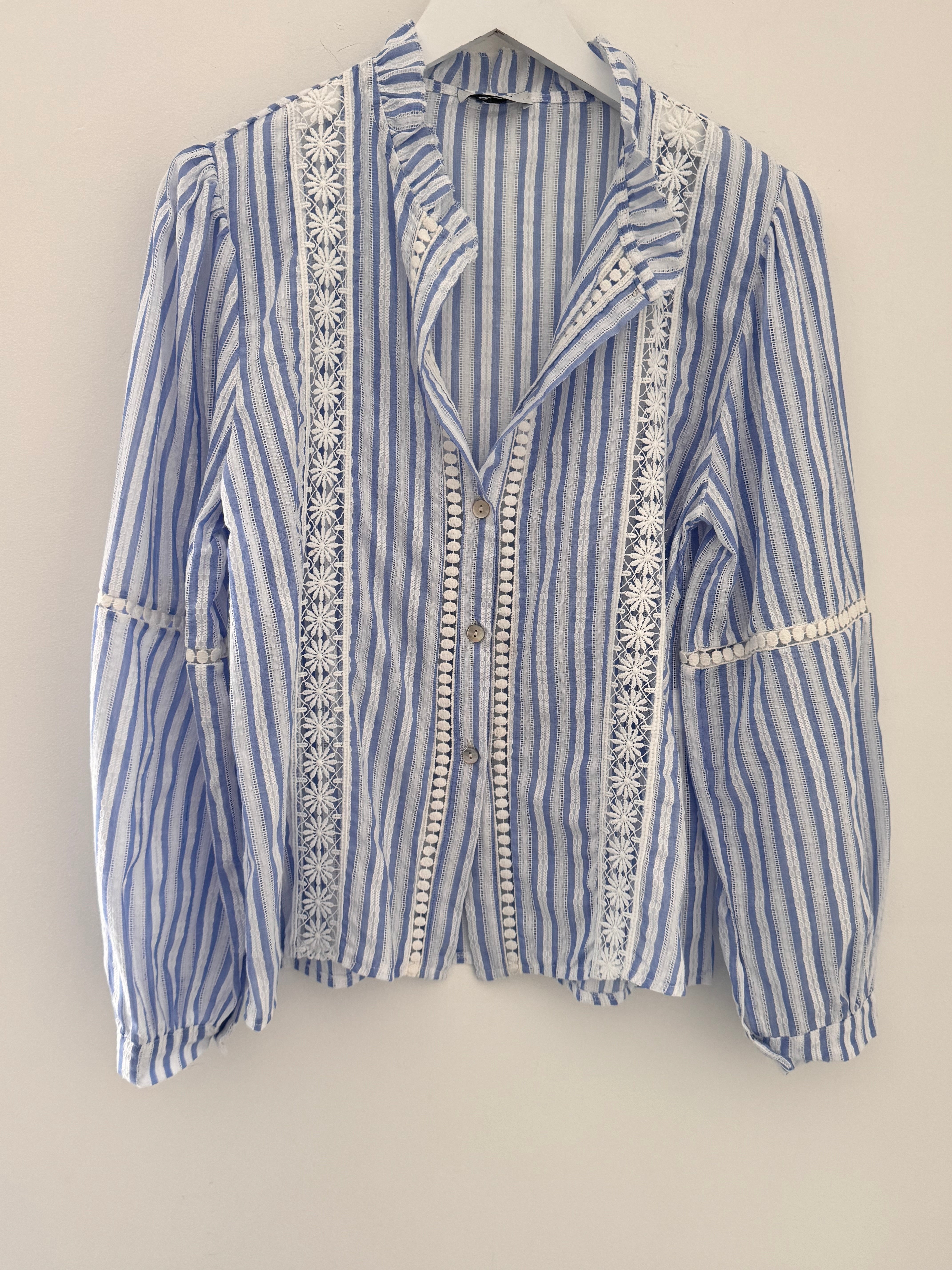 Cotton & Lace Shirt in Blue & White