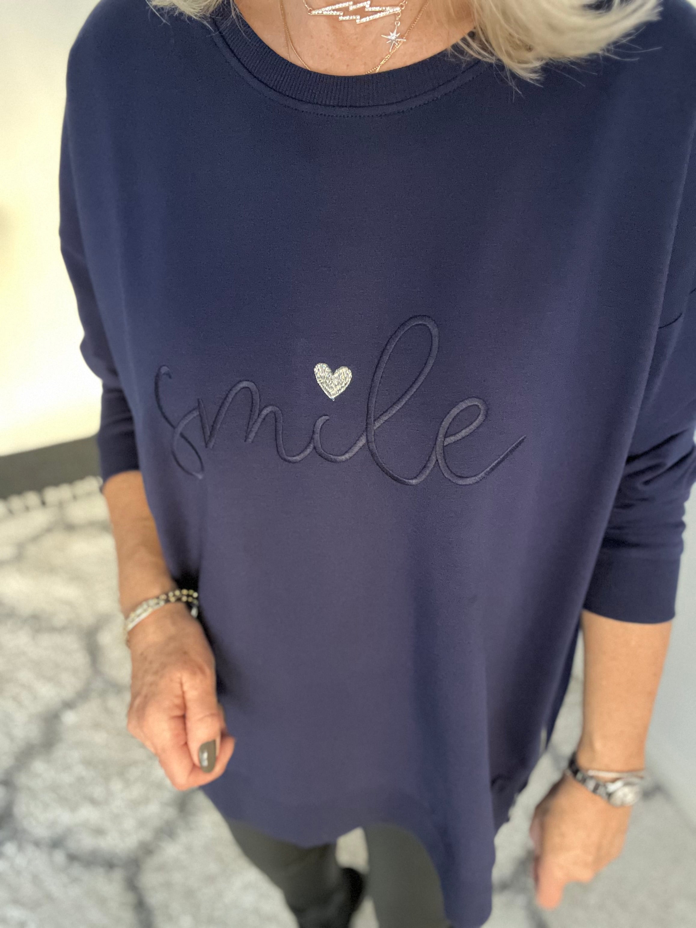 Smile Zipped Sweatshirt in Ink