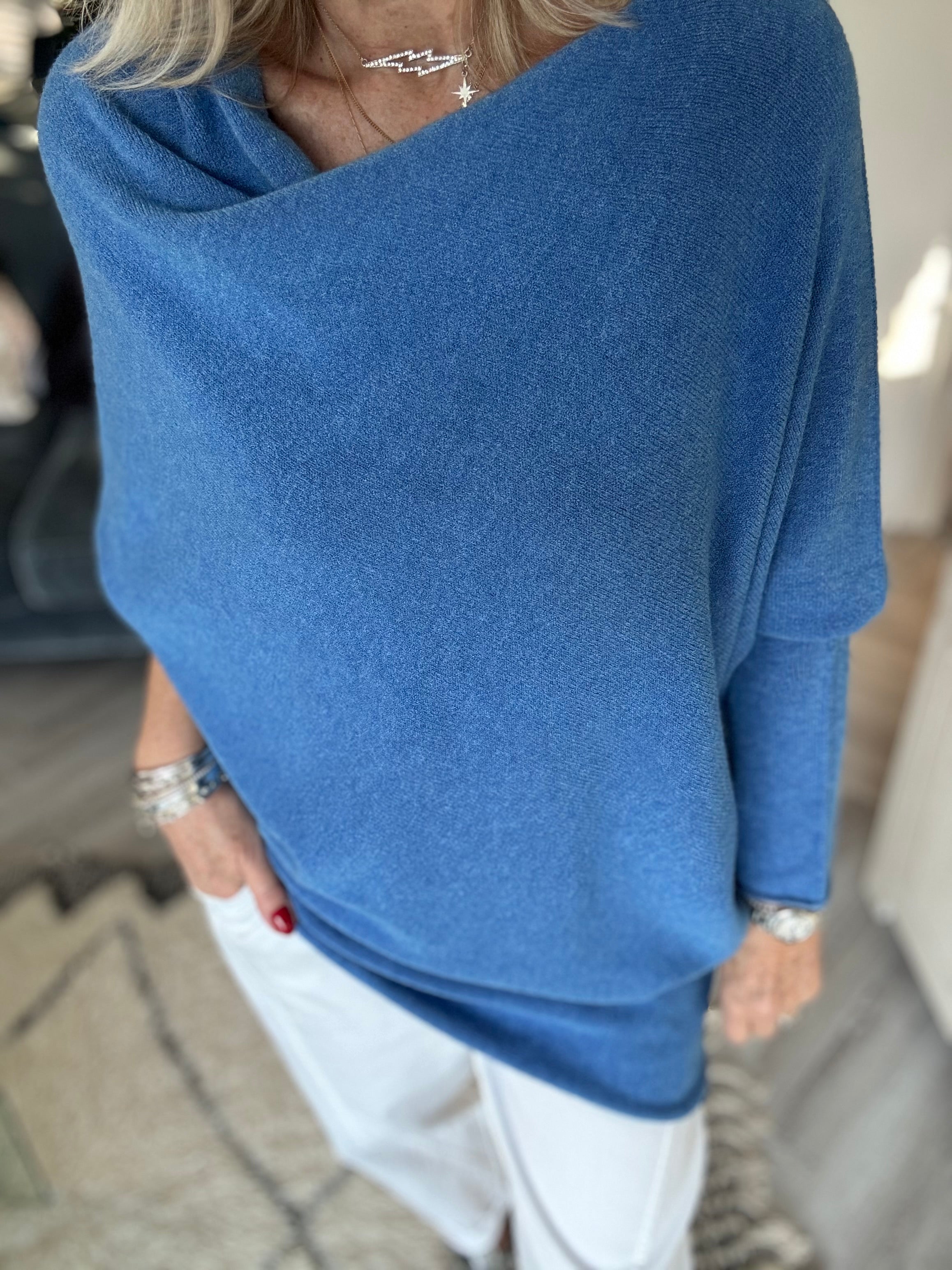 Cowl Neck Asymmetric Jumper in Cornflower