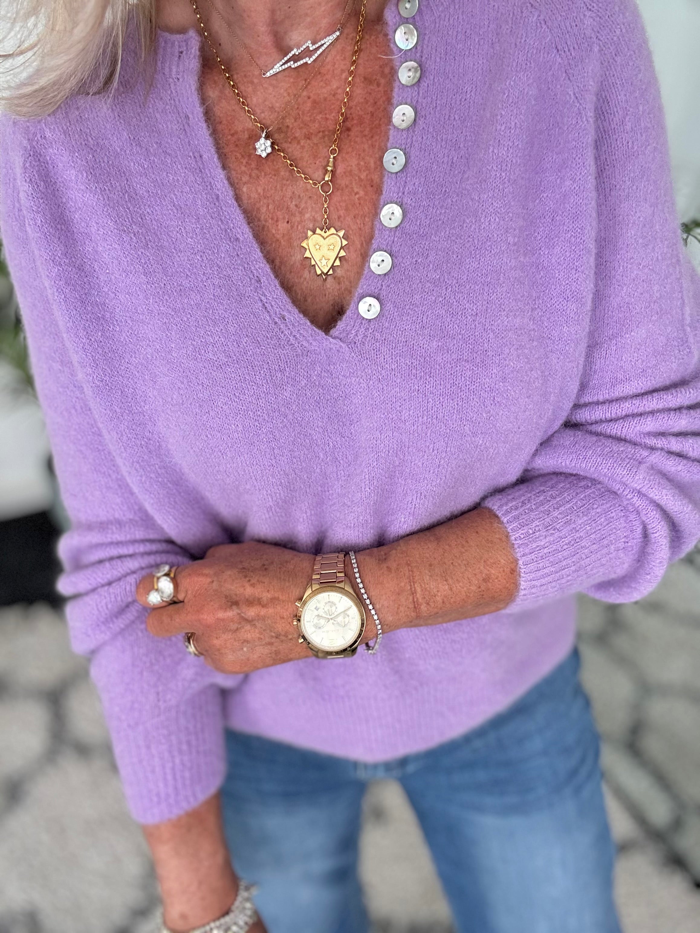 Softie Jumper with Button Neck in Lilac