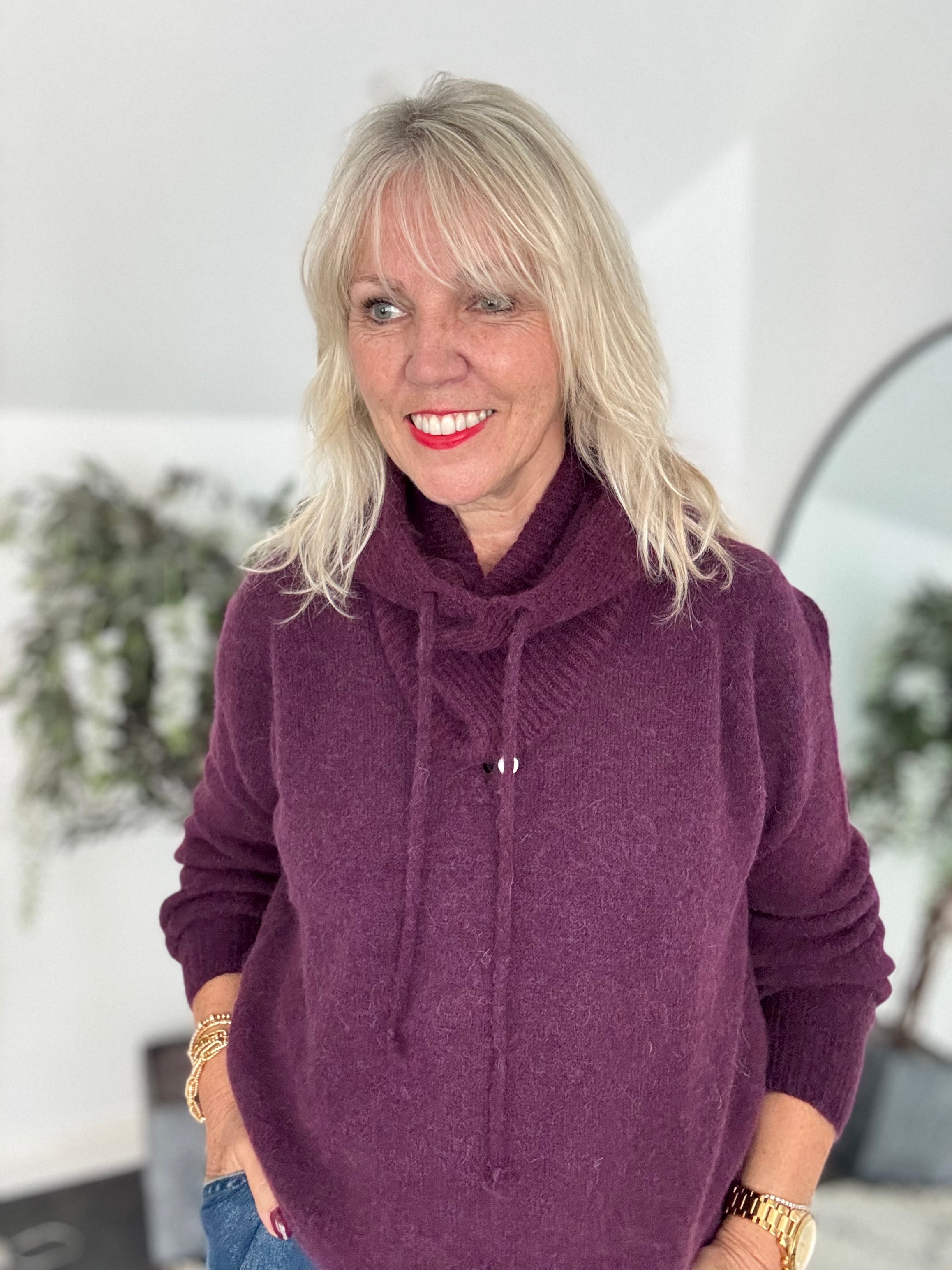 Hooded Alpaca Snood in Plum