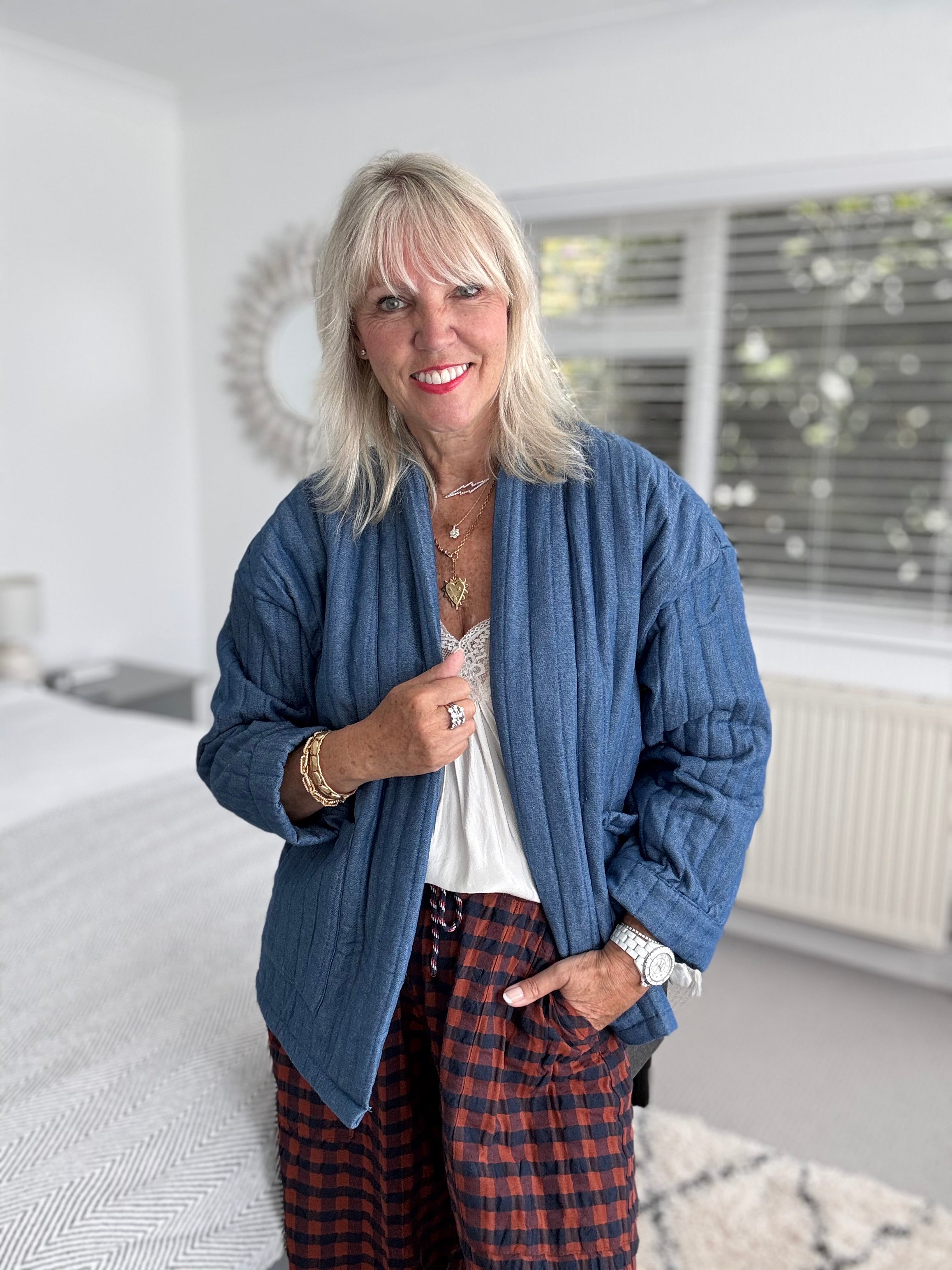 Quilted Kimono Jacket in Chambray