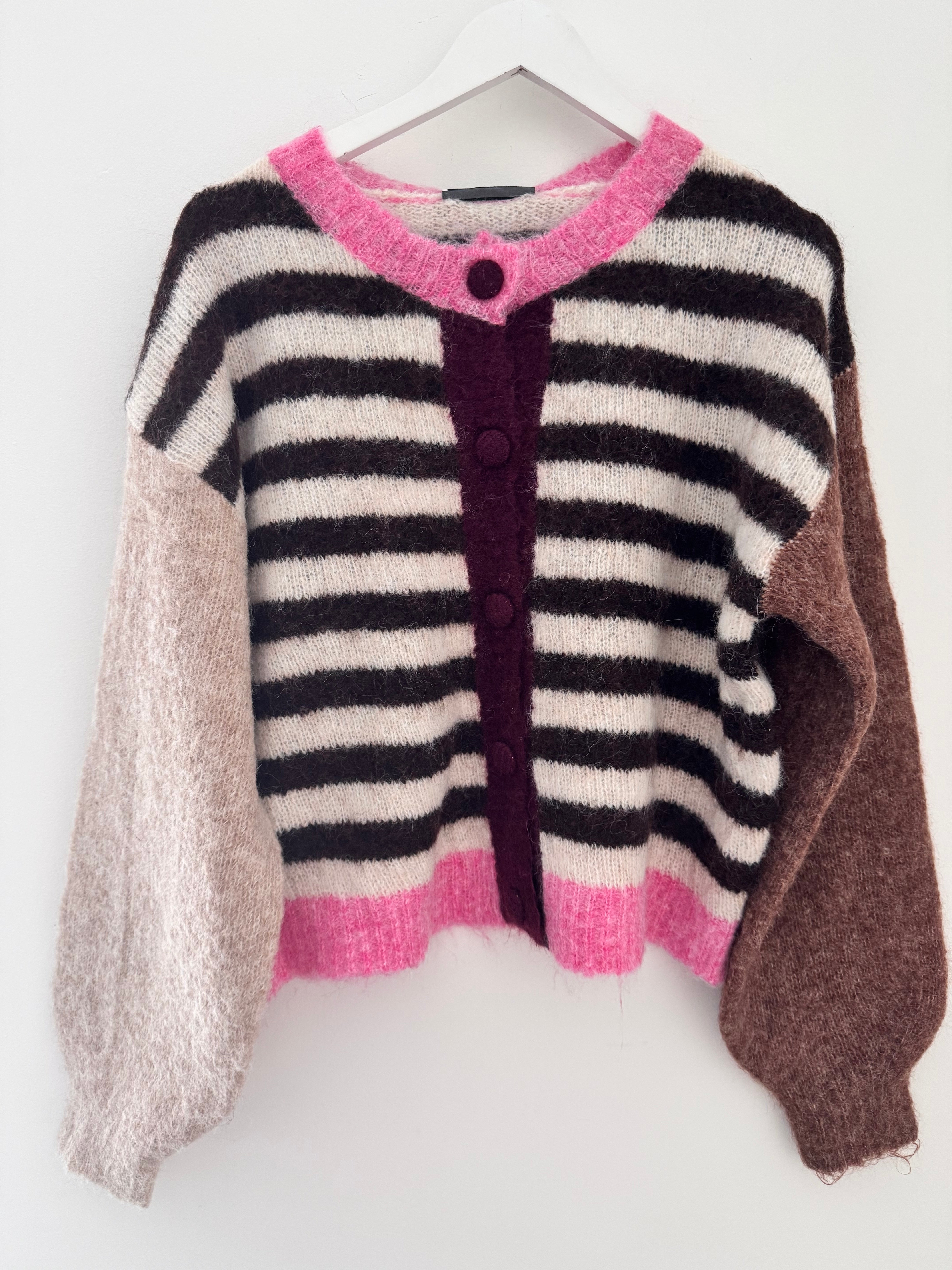 Stripe Mohair Cardi in Pink & Cocoa