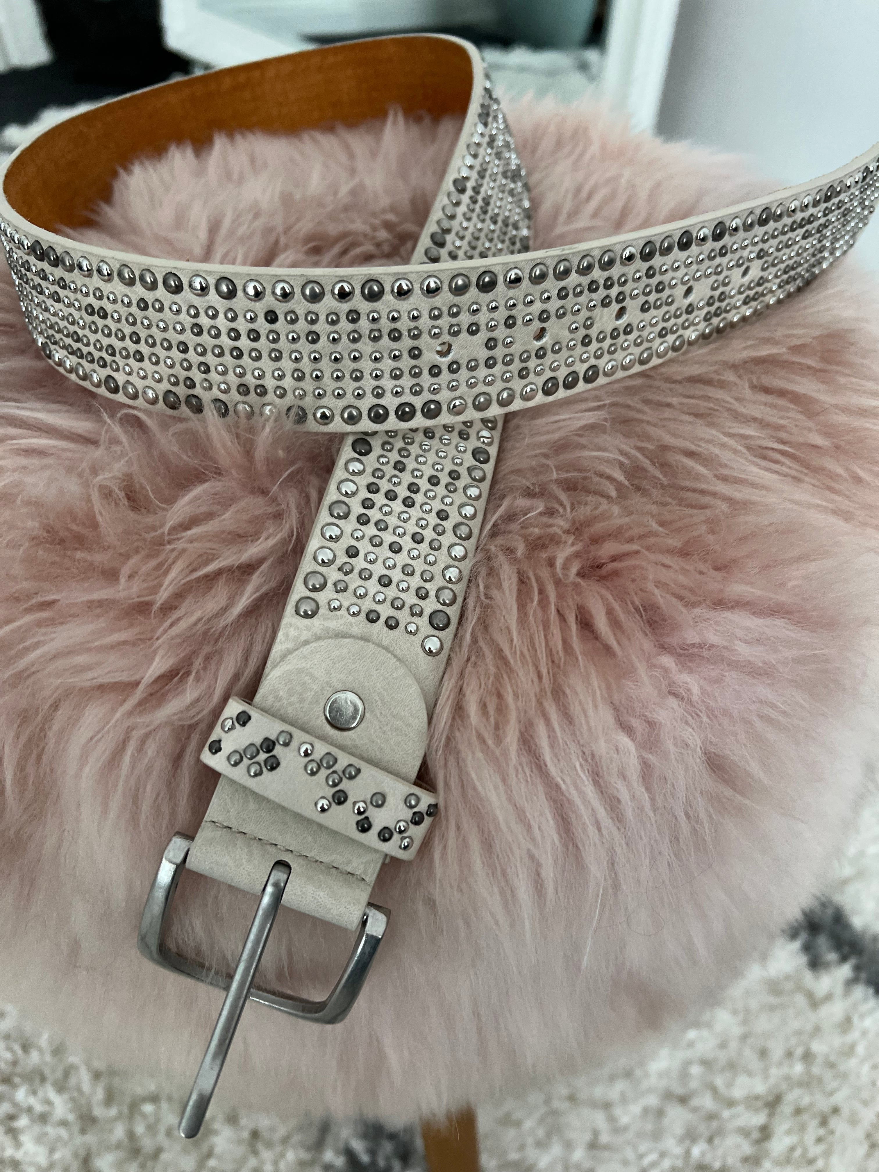 Studded Leather Belt in Stone