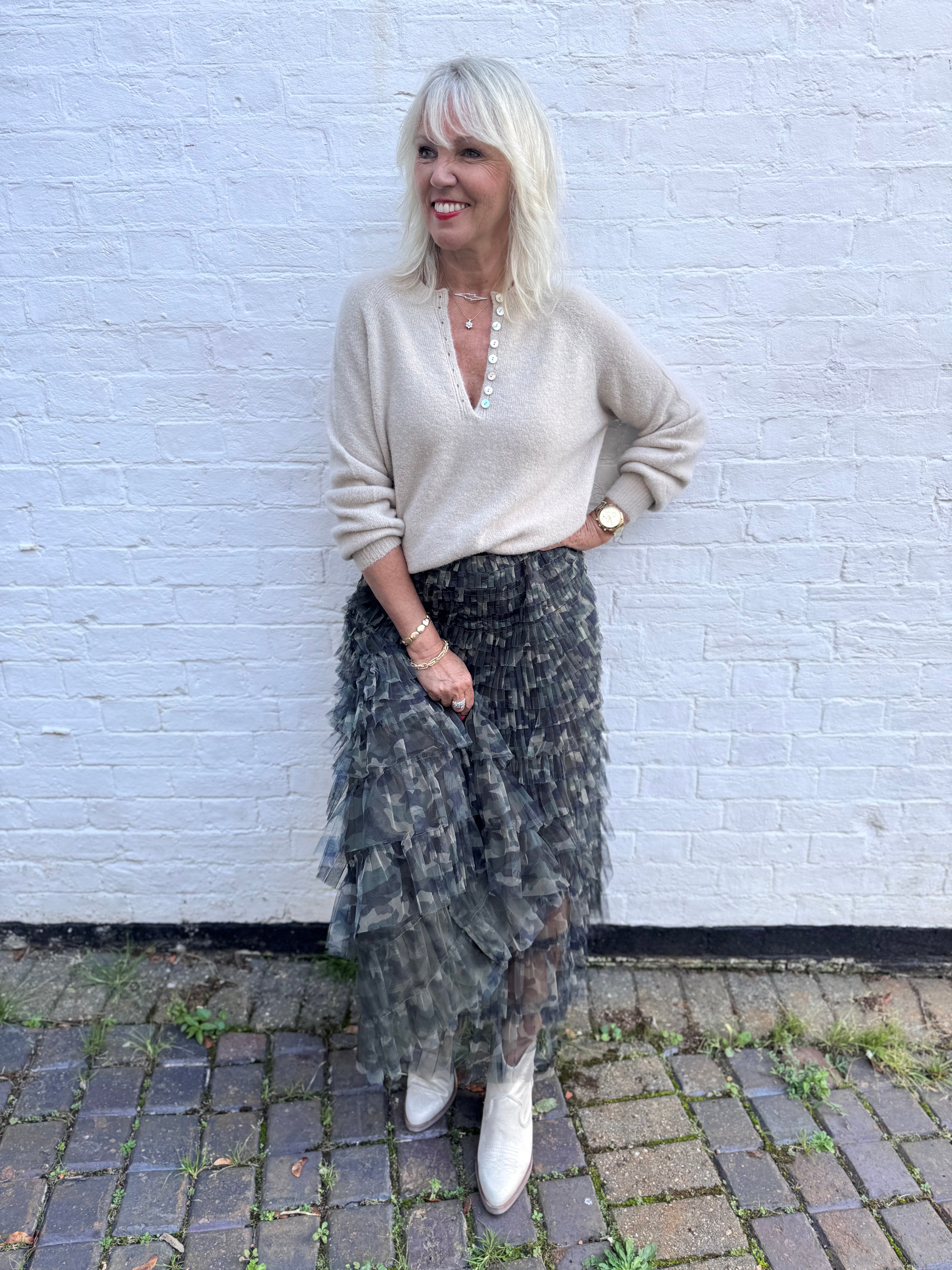 Camo Tulle Midi Skirt