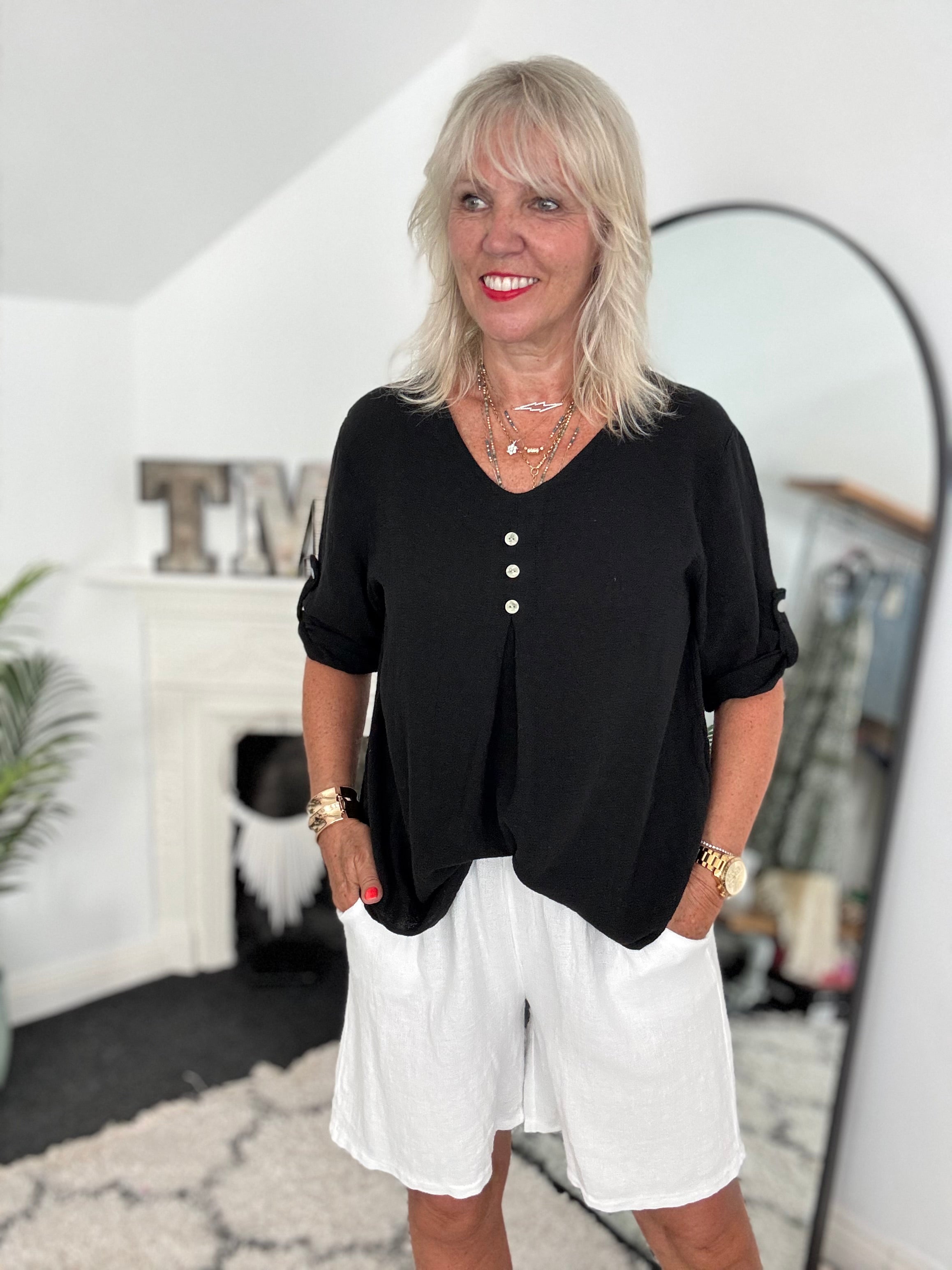 Linen & Cotton Shirt in Black