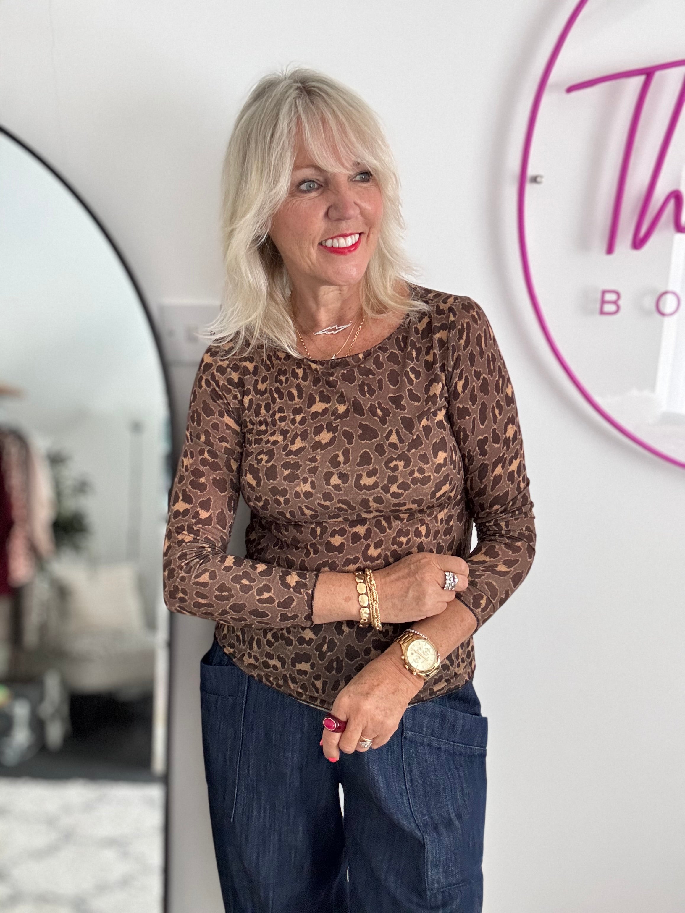 Ultrasoft Cashmere Blend Base Layer in Choco Leopard