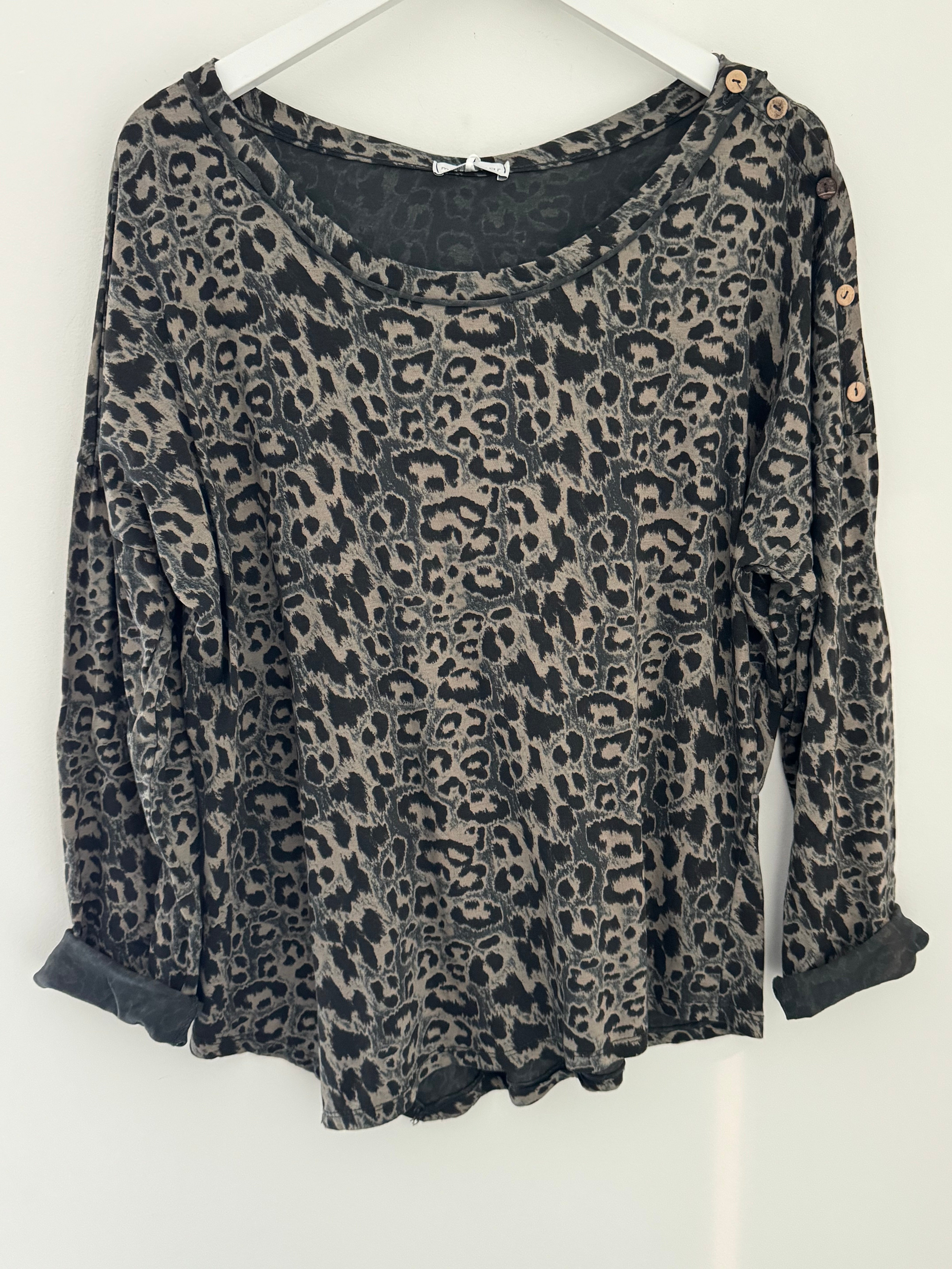 Leopard Print Cotton Top in Grey