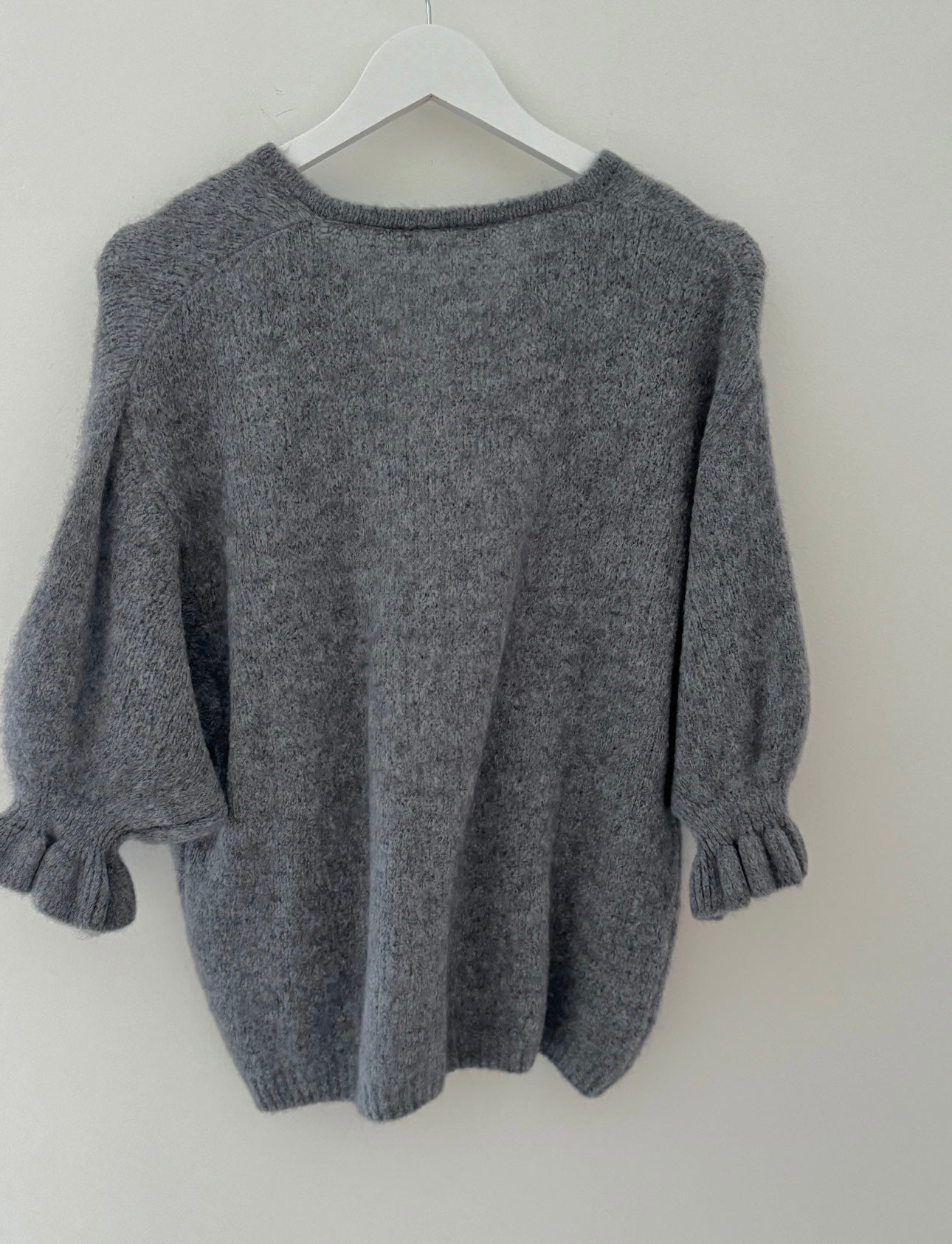 Alpaca Cardi with Frill Cuffs in Grey